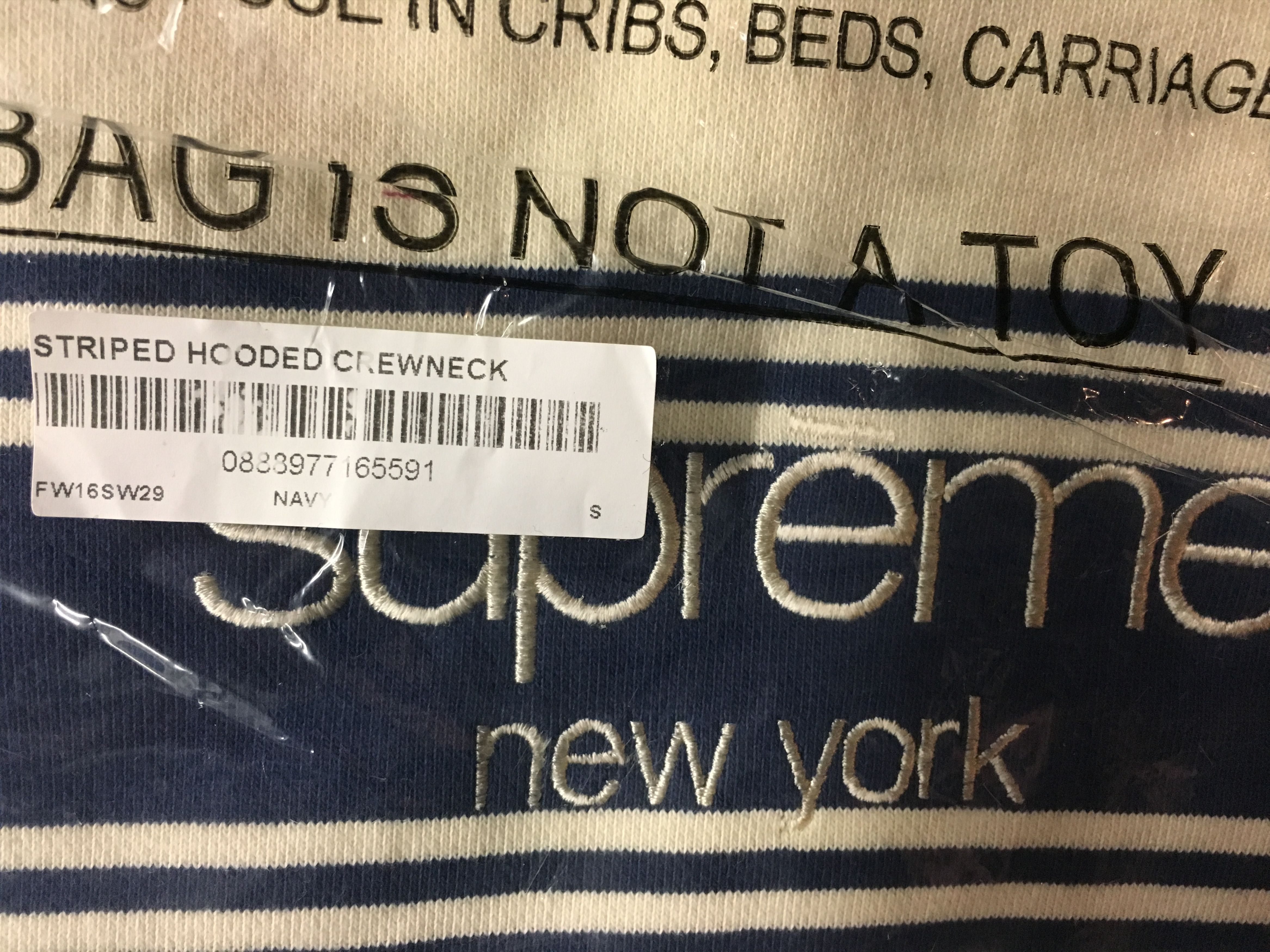 Supreme Supreme Striped Hooded Crewneck Navy Small FW16 Size US S / EU 44-46 / 1 - 2 Thumbnail