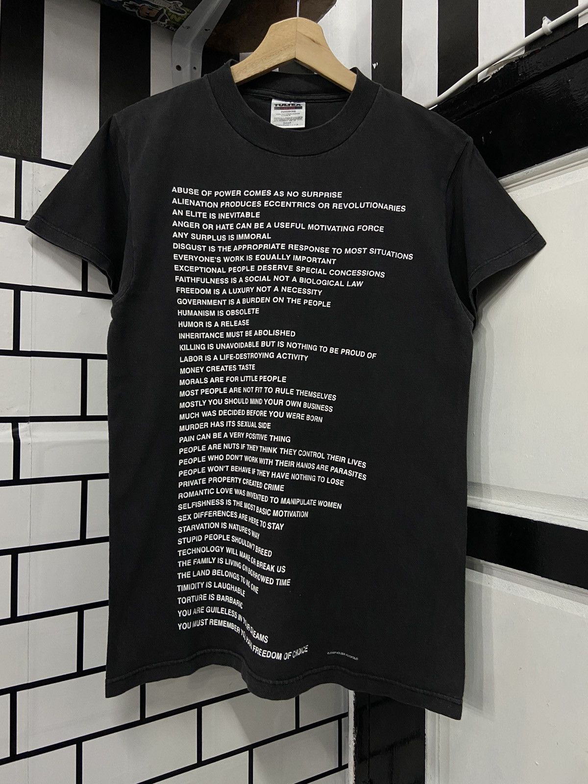 image of 90’S Jenny Holzer ‘Truisms’ Art Sun Faded Tshirt in Faded Black, Men's (Size Small)