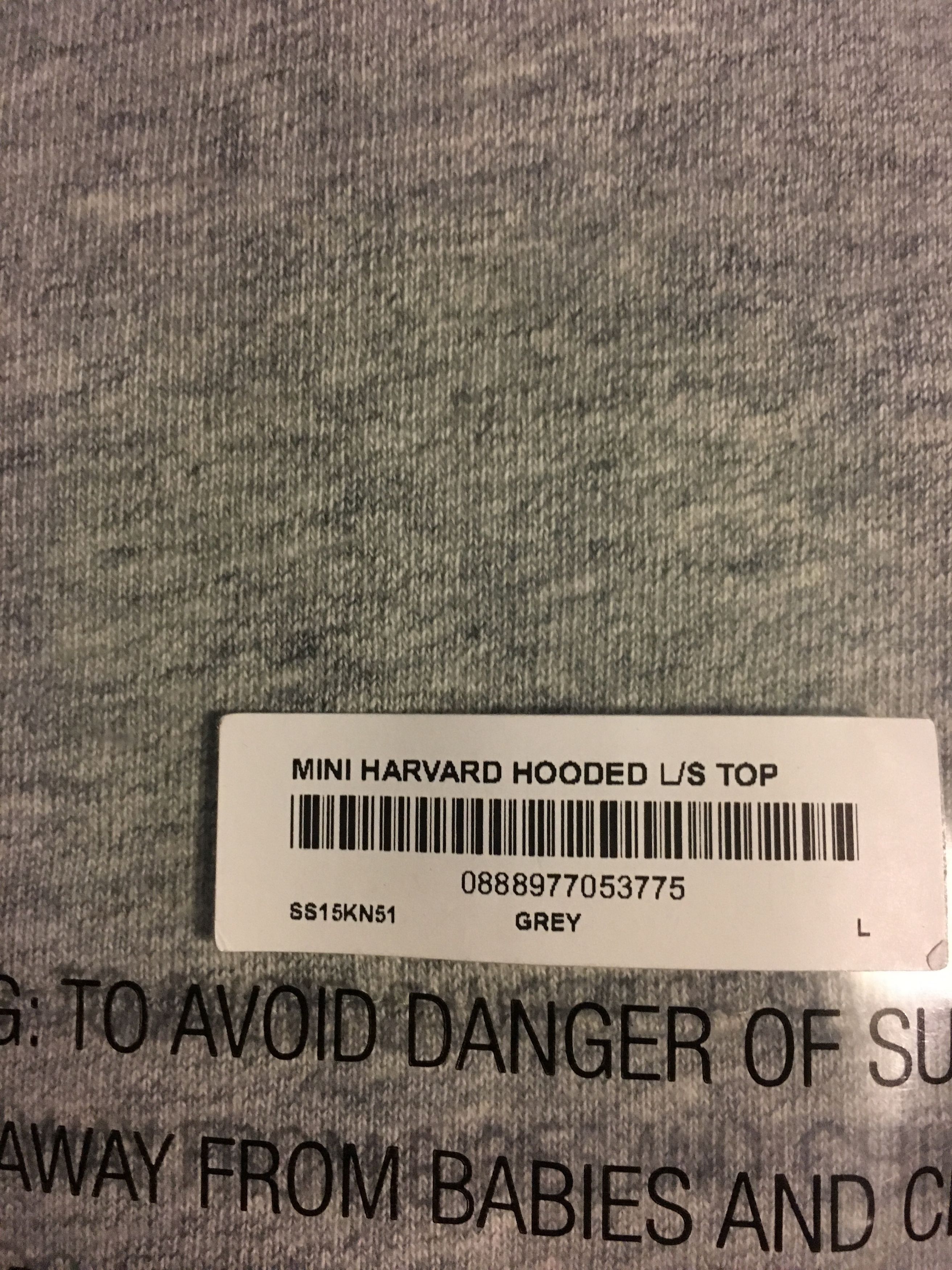 Supreme Mini Harvard Hooded L/S Top Grey Large SS15