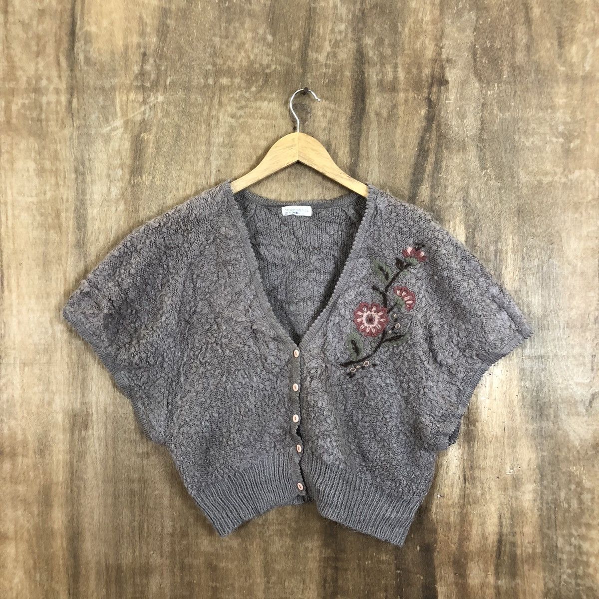 Japanese Brand Monemind Baggy Dark Brown Flower Cardigan Knitwear #081 Size US M / EU 48-50 / 2 - 1 Thumbnail