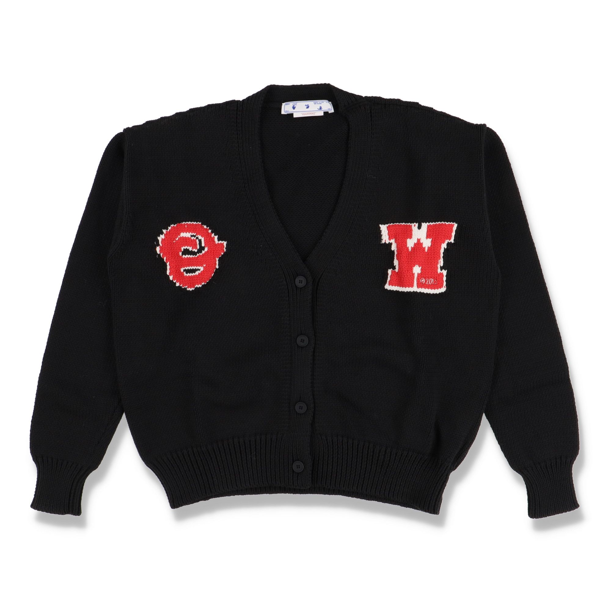 image of Off White Black And Red Ow Patch Knit Oversized Cardigan, Men's (Size Medium)
