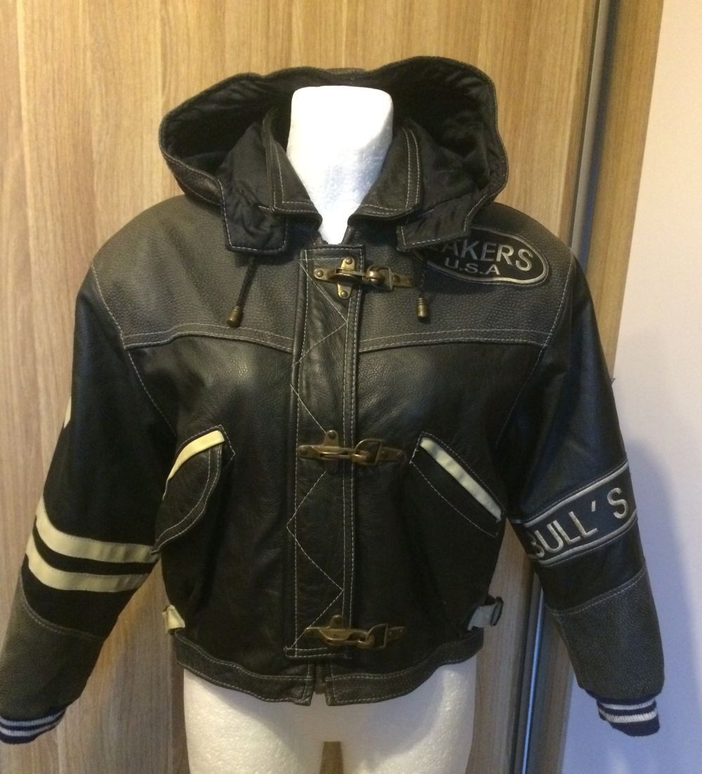 image of Women's Vintage Leather Biker Hoodies Jacket Size S in Grey