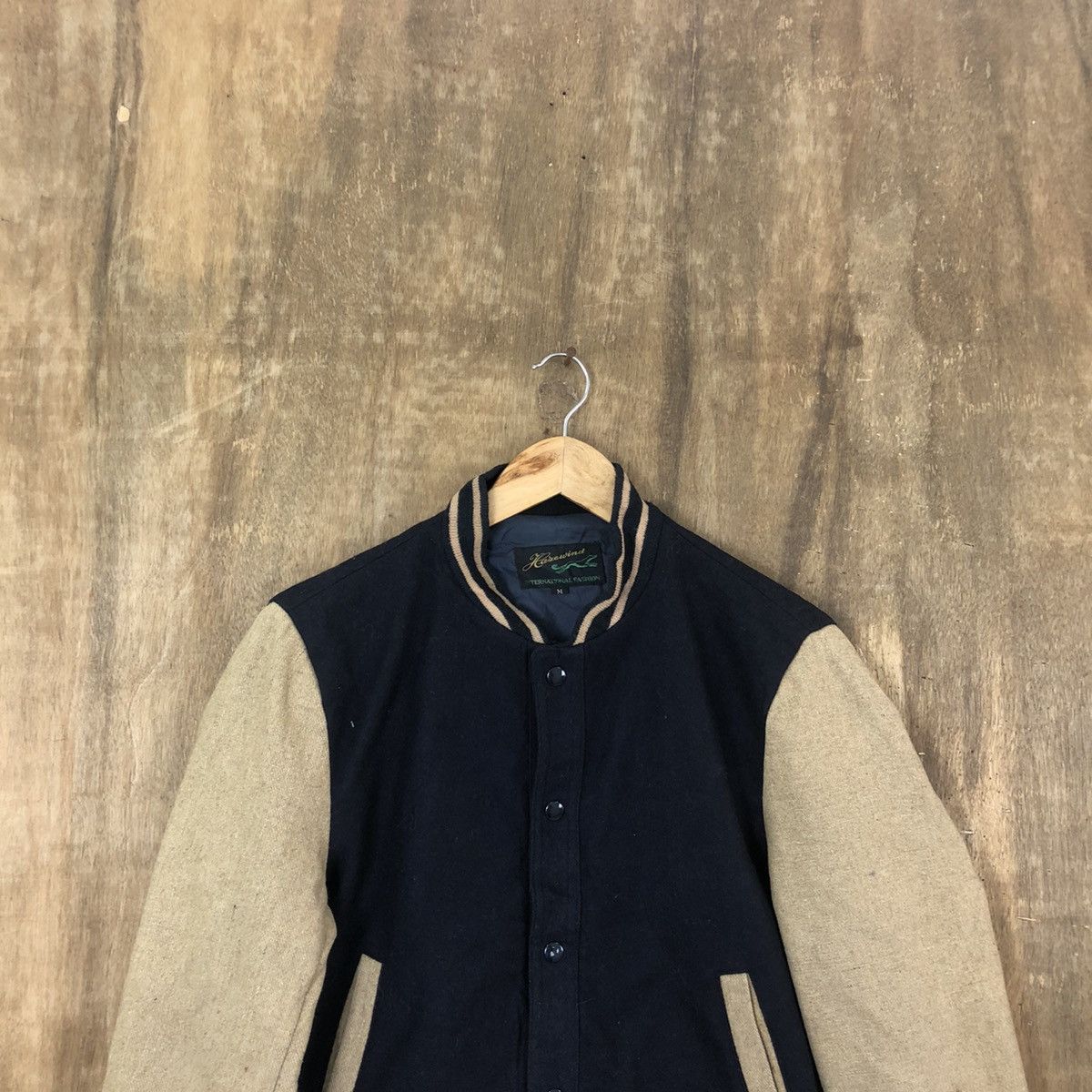 Japanese Brand HAZEWIND FADED DARK BLUE GREY WOOL VARSITY JACKET #1870 Size US M / EU 48-50 / 2 - 2 Thumbnail