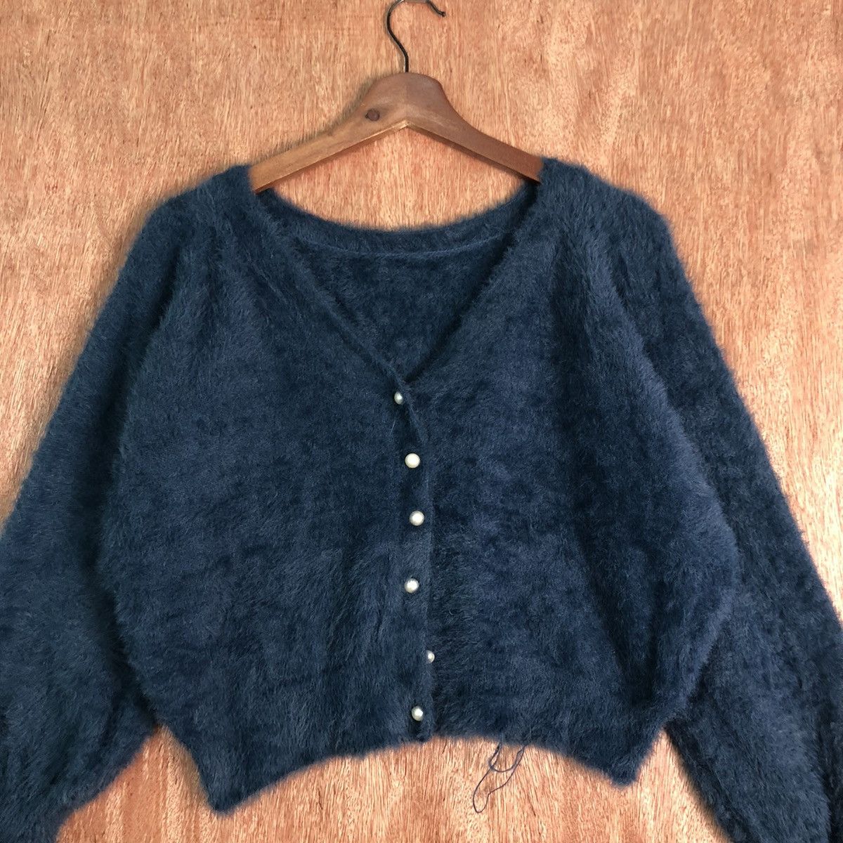 Aran Isles Knitwear Rope Picnic Dark Blue Mohair Shag Shaggy Cardigan Size US S / EU 44-46 / 1 - 2 Thumbnail