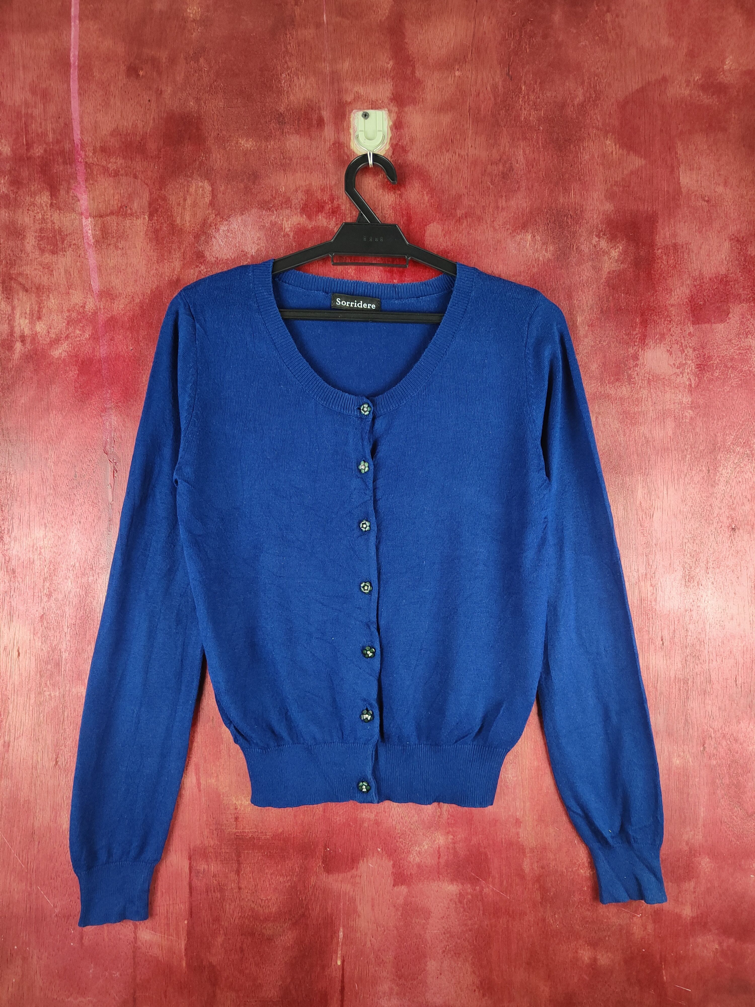 image of Sorridere Navy Knitwear Cardigan Japan Vintage S1203 in Navy Blue, Women's (Size Small)