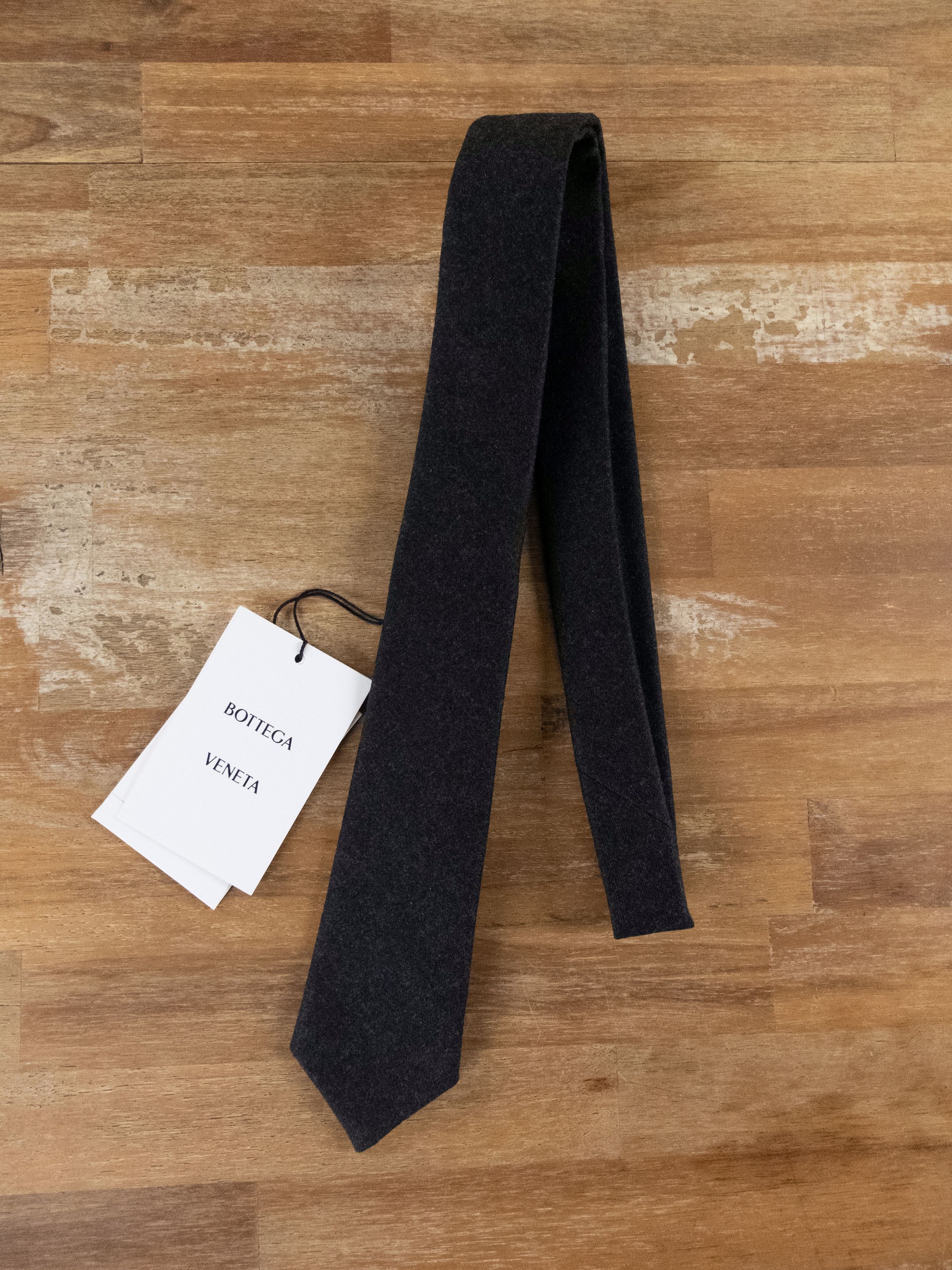 image of Bottega Veneta Dark Gray Flannel Wool Skinny Tie Authentic in Grey, Men's
