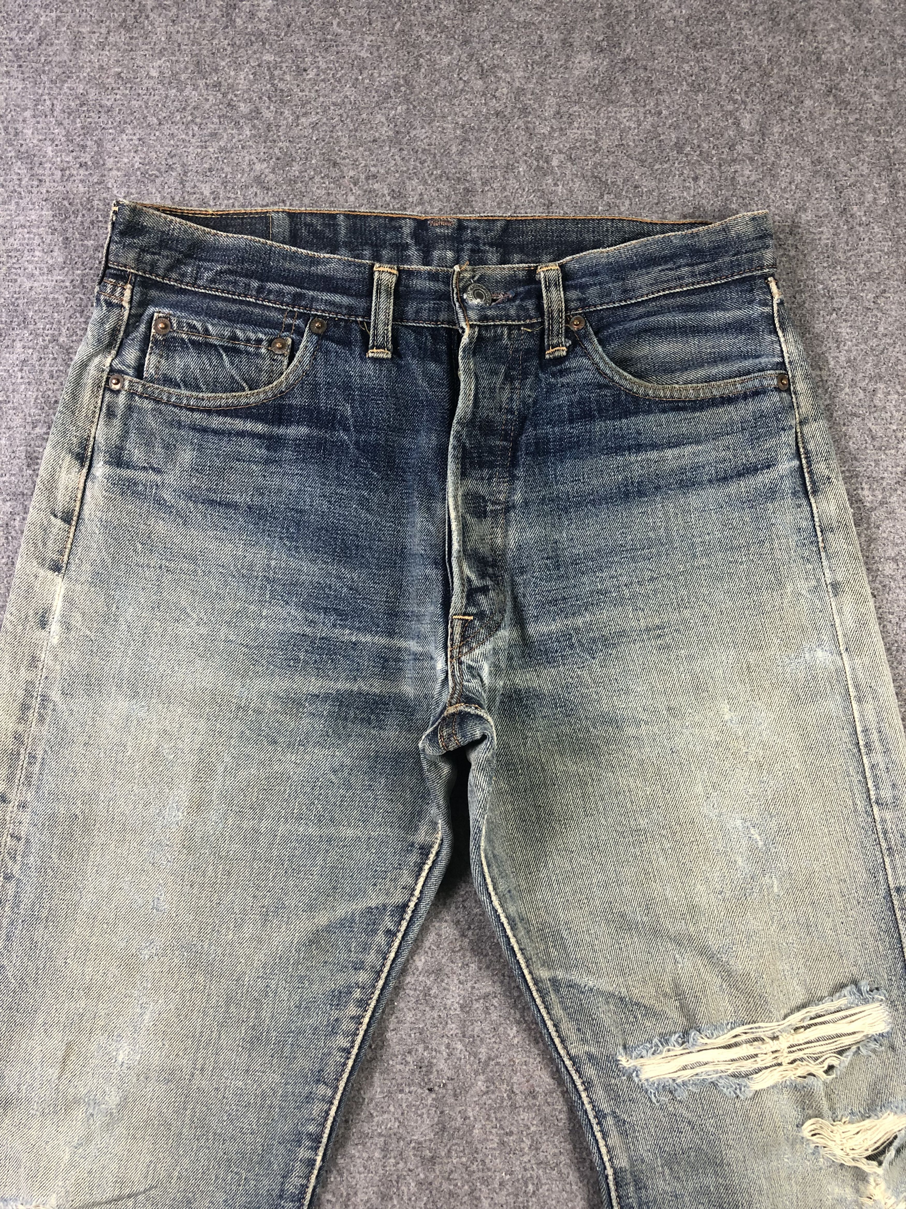 Denime Vintage Denime Selvedge Distressed Jeans 31x30.5 Size US 31 - 2 Thumbnail