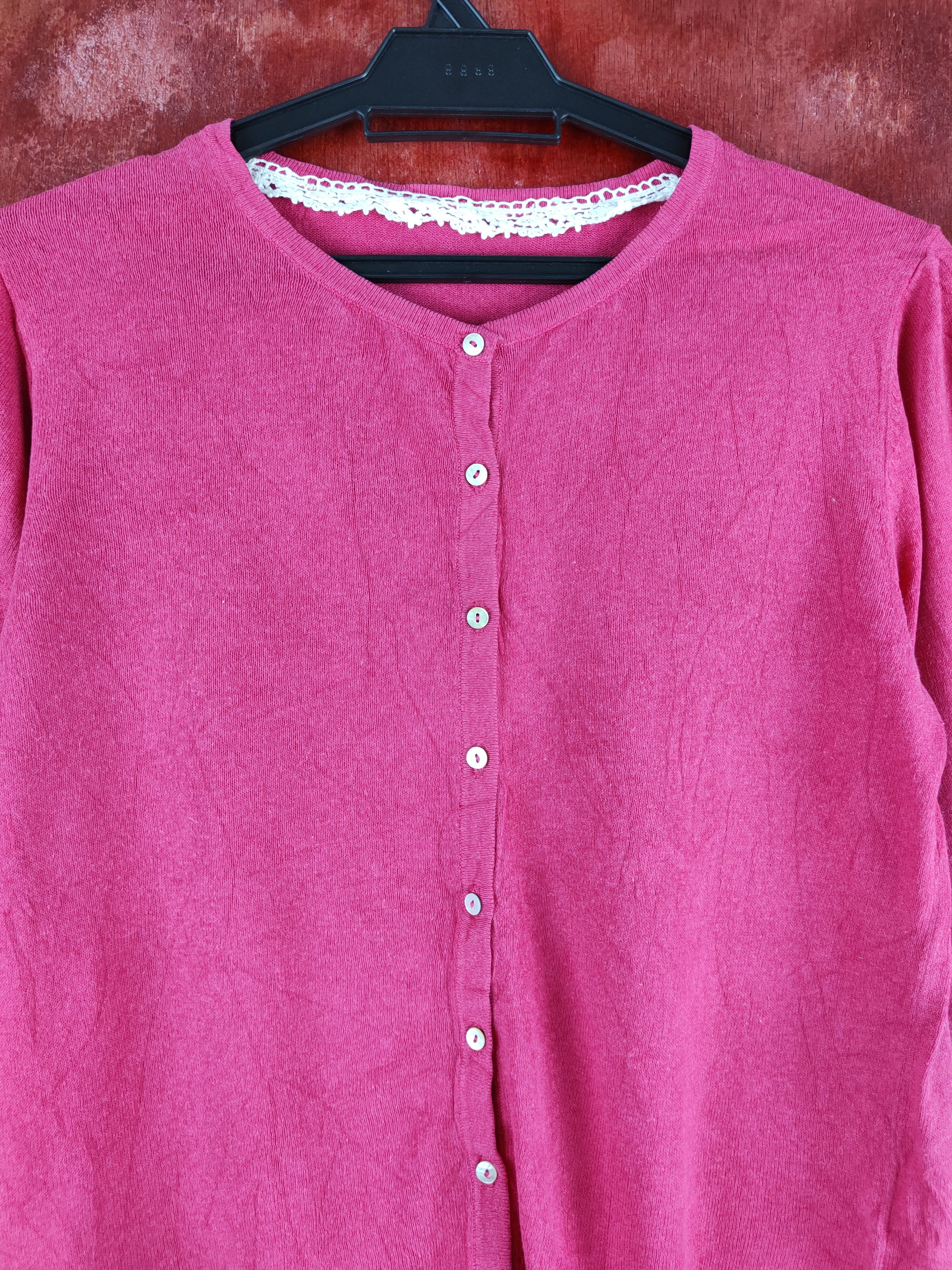 Japanese Brand Earth Music & Ecology Dark Pink Knitwear Cardigan #S1186 Size S / US 4 / IT 40 - 2 Thumbnail
