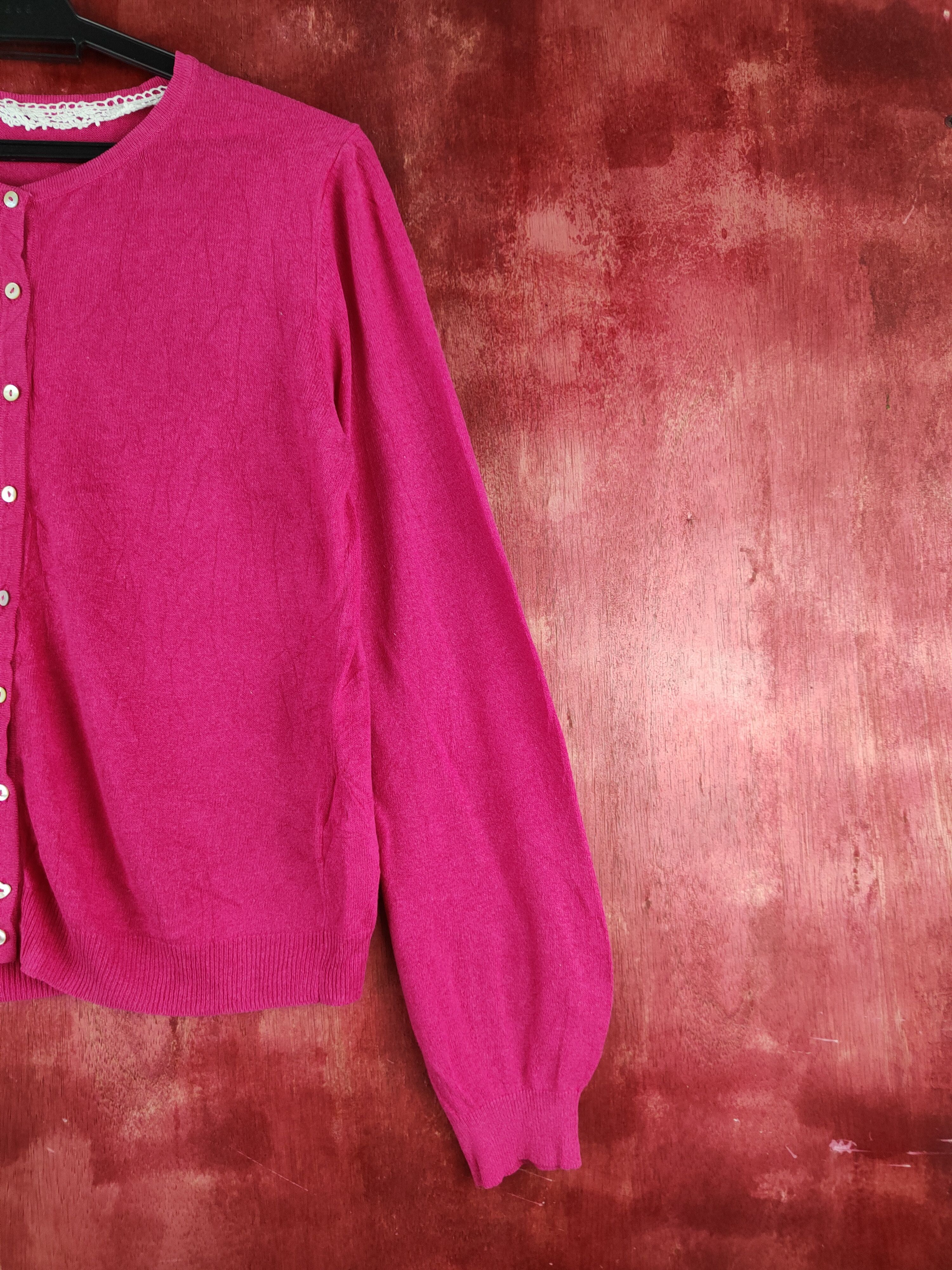 Japanese Brand Earth Music & Ecology Dark Pink Knitwear Cardigan #S1186 Size S / US 4 / IT 40 - 5 Thumbnail