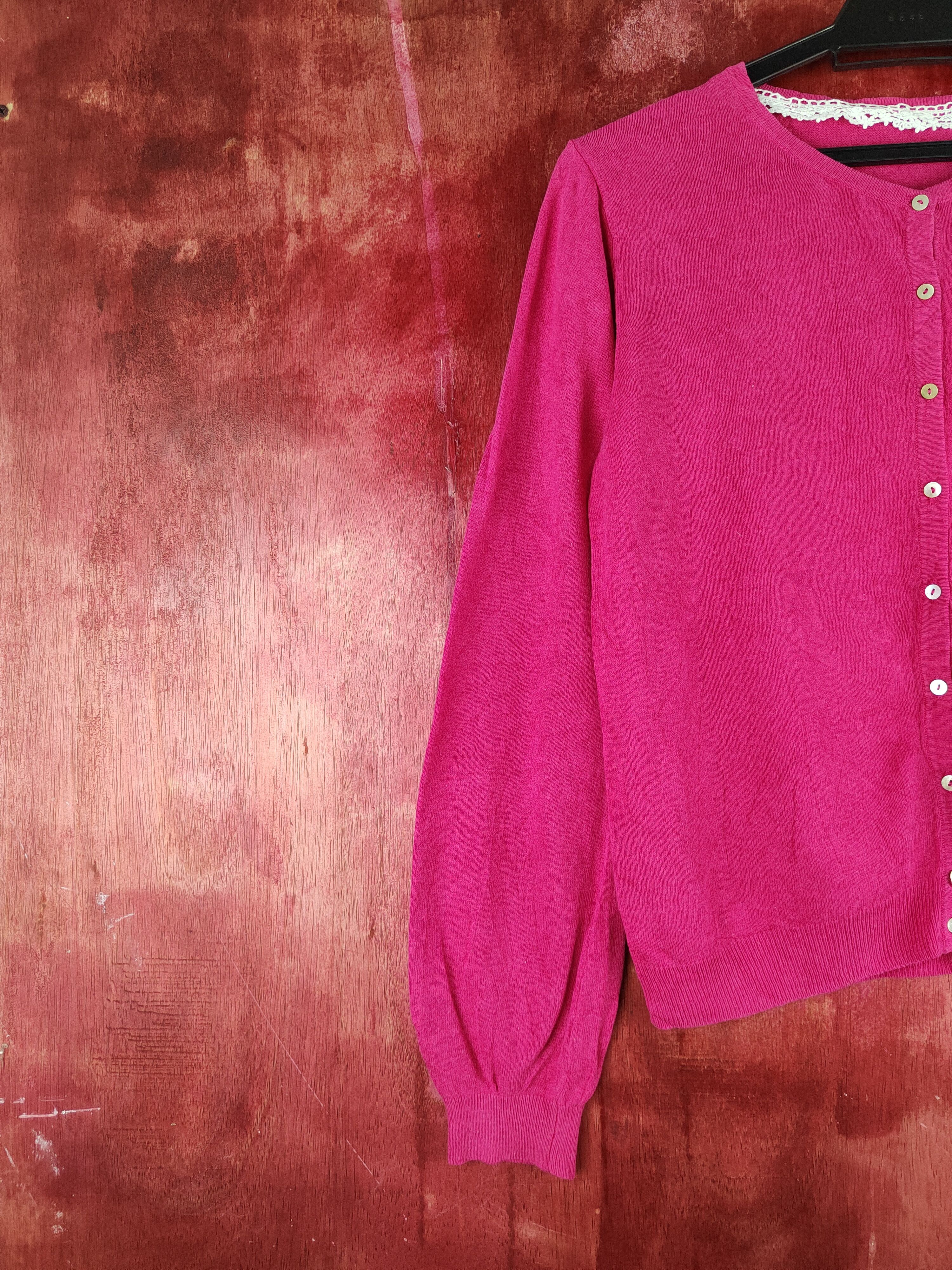Japanese Brand Earth Music & Ecology Dark Pink Knitwear Cardigan #S1186 Size S / US 4 / IT 40 - 3 Thumbnail