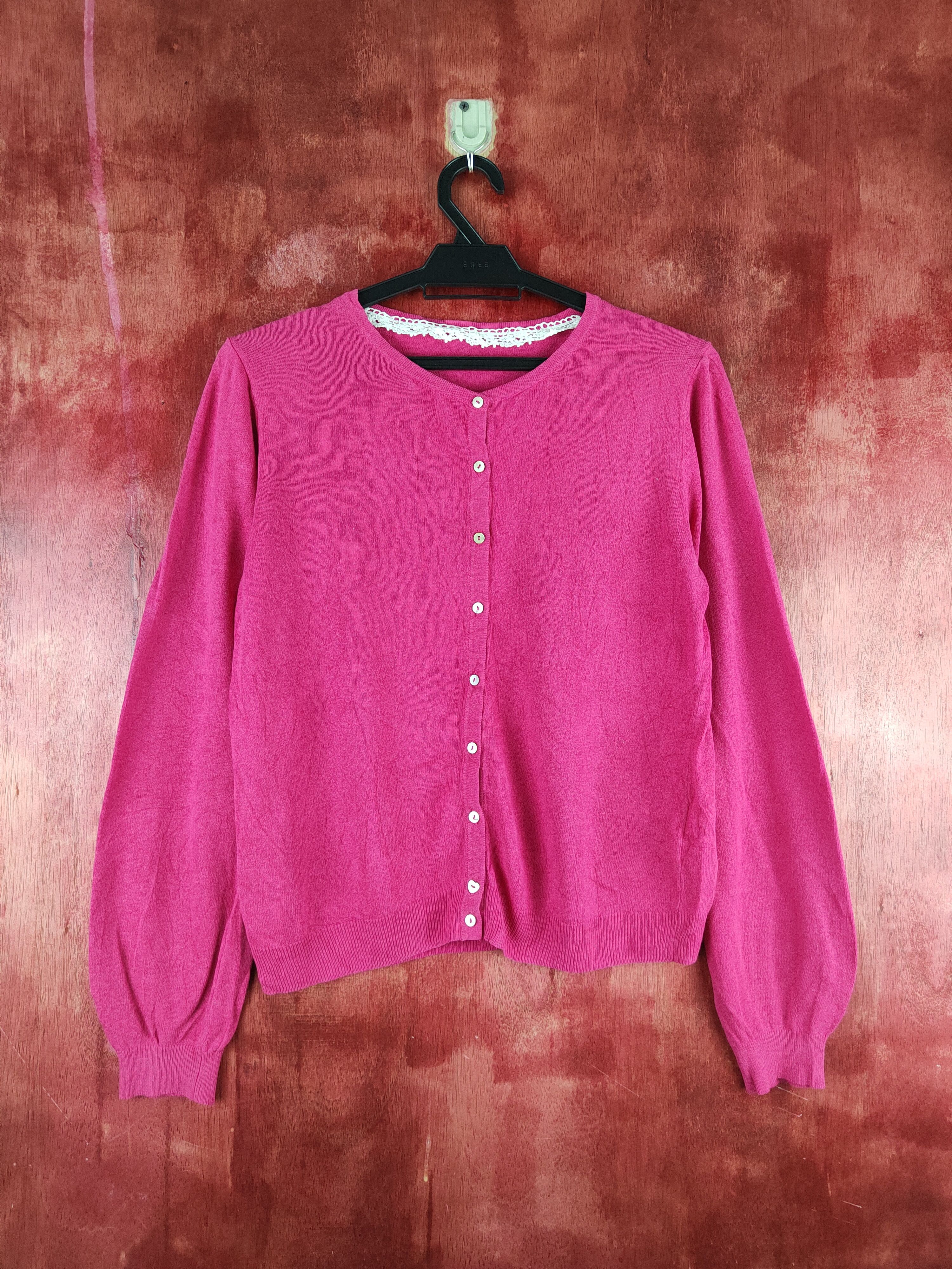Japanese Brand Earth Music & Ecology Dark Pink Knitwear Cardigan #S1186 Size S / US 4 / IT 40 - 1 Thumbnail
