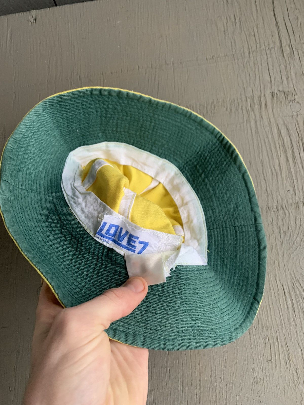 Japanese Brand × Vintage 90s Vintage Yellow Bucket Hat Love 7 Bill Murray Vibe Fisher Size ONE SIZE - 4 Thumbnail