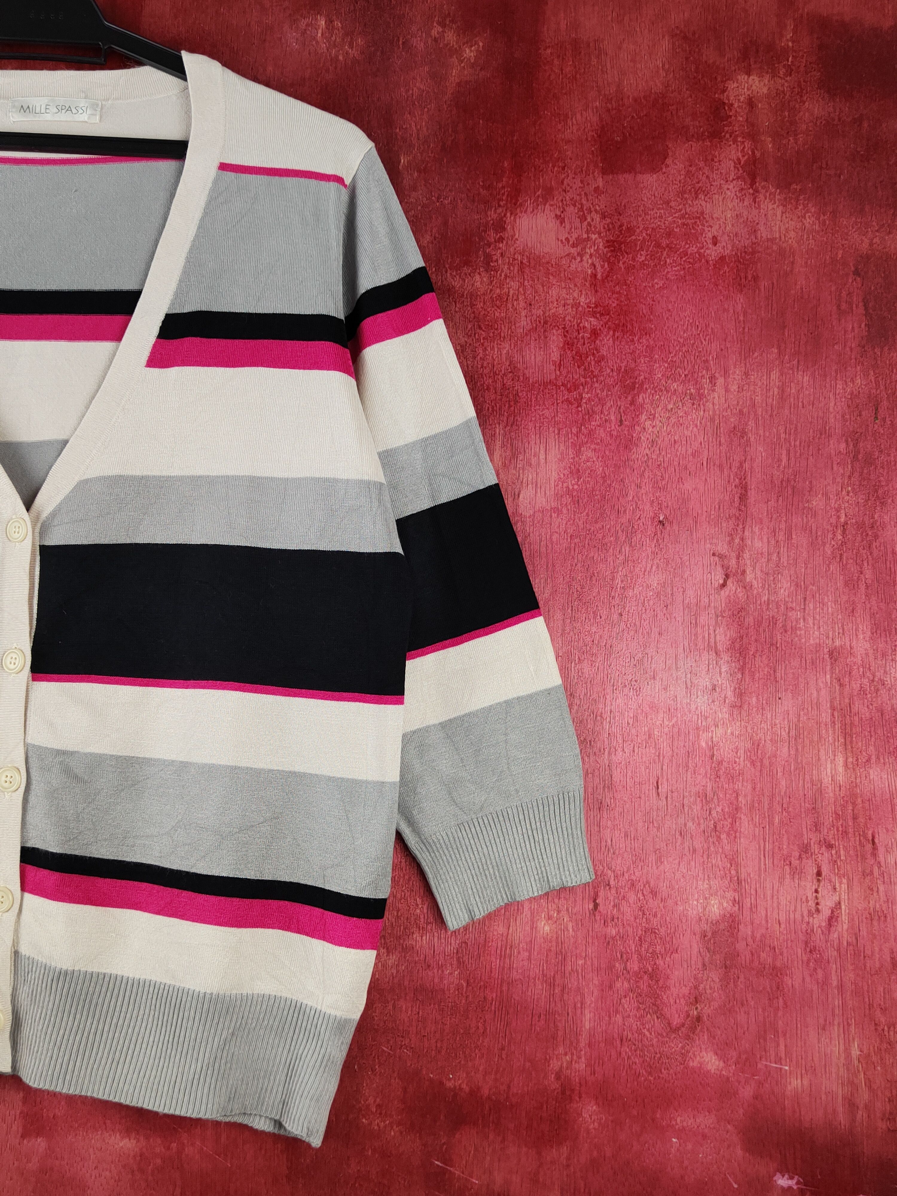 Hypebeast × Japanese Brand Mille Spassi Black/Gray/Pink Stripe Knitwear Cardigan #S1230 Size M / US 6-8 / IT 42-44 - 5 Thumbnail