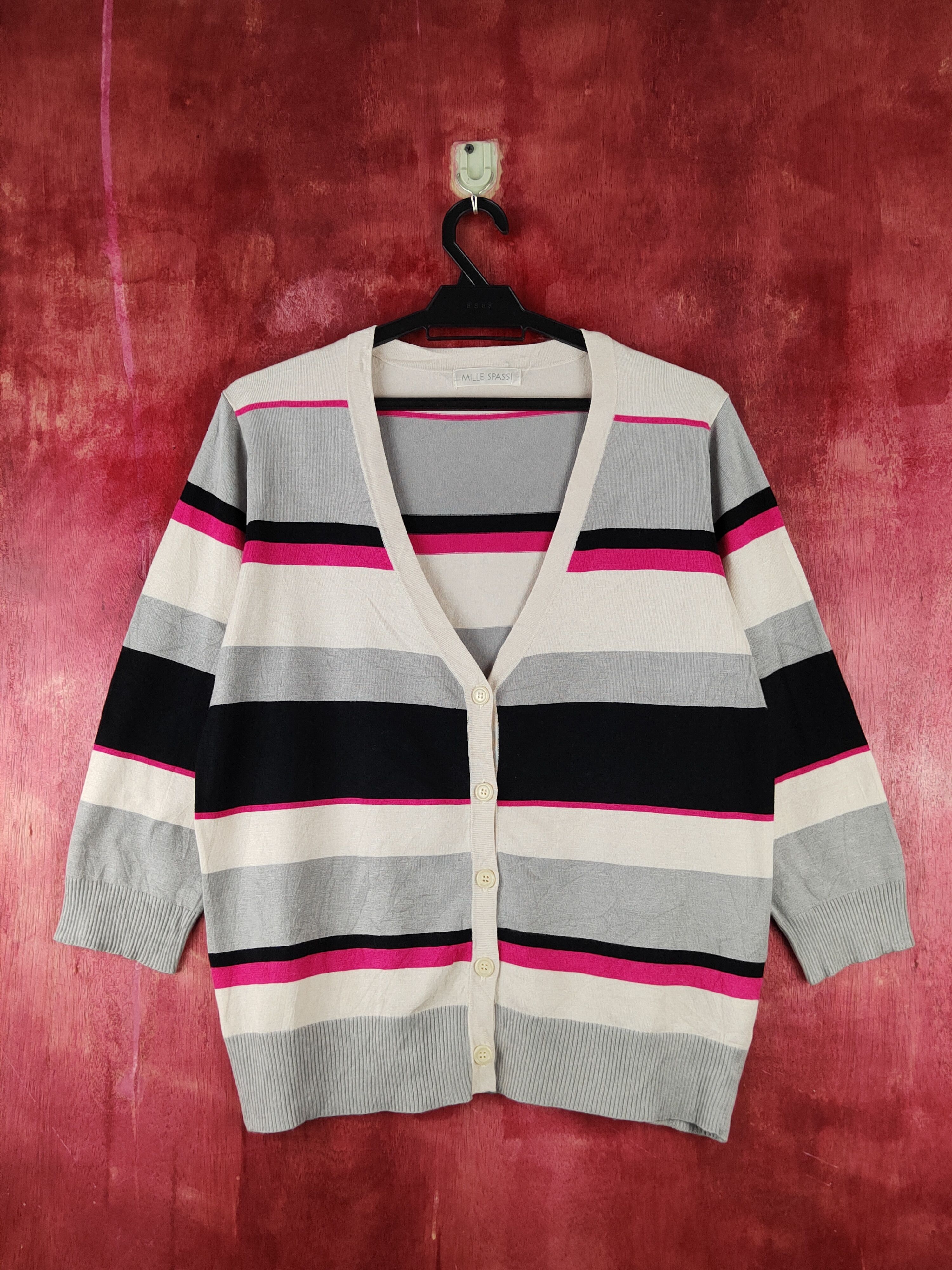 Hypebeast × Japanese Brand Mille Spassi Black/Gray/Pink Stripe Knitwear Cardigan #S1230 Size M / US 6-8 / IT 42-44 - 1 Thumbnail