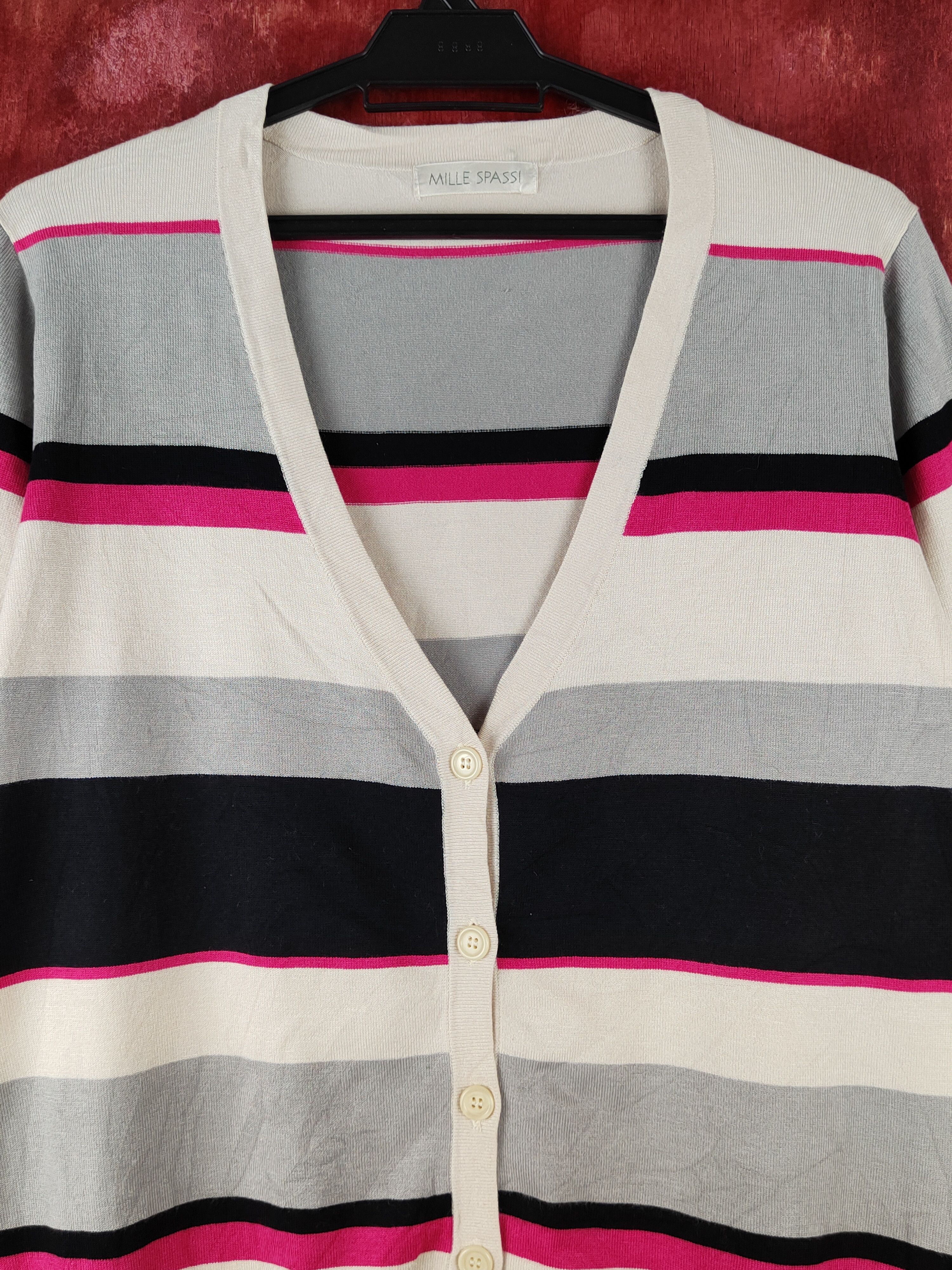 Hypebeast × Japanese Brand Mille Spassi Black/Gray/Pink Stripe Knitwear Cardigan #S1230 Size M / US 6-8 / IT 42-44 - 2 Thumbnail