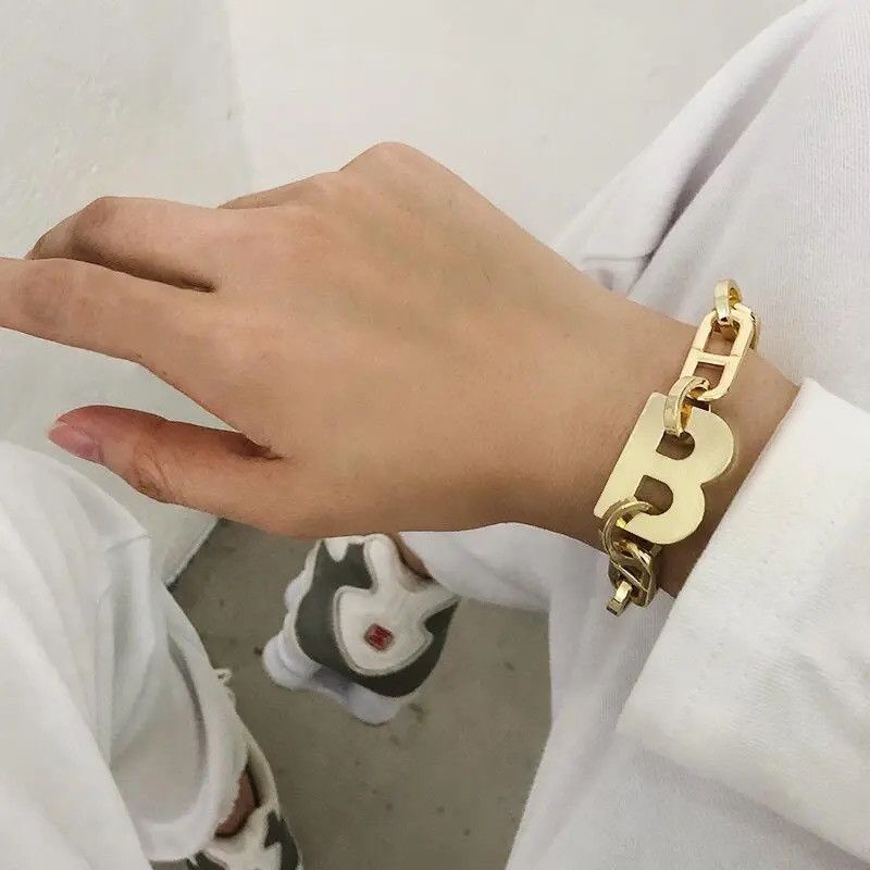Jewelry × Vintage Letter B Thick Chain Link Vintage Jewelry Bracelet Size ONE SIZE - 1 Thumbnail