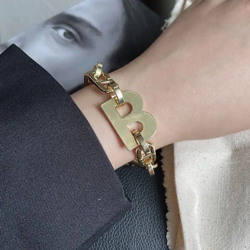 Jewelry × Vintage Letter B Thick Chain Link Vintage Jewelry Bracelet Size ONE SIZE - 3 Thumbnail