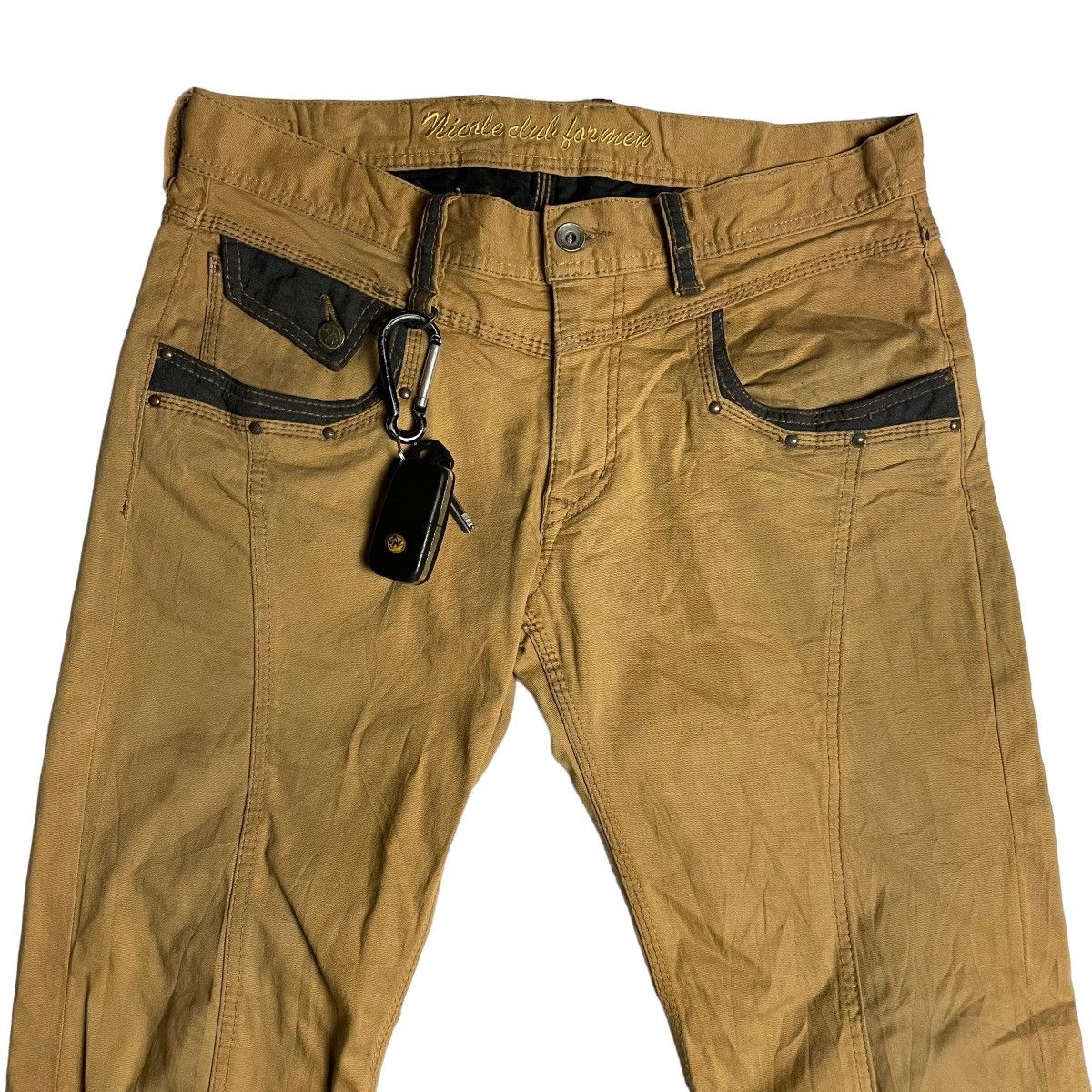 Nicole Club 🇯🇵 NICOLE CLUB FOR MEN SPIRAL CUT LEATHER POCKET PANTS Size US 31 - 6 Thumbnail
