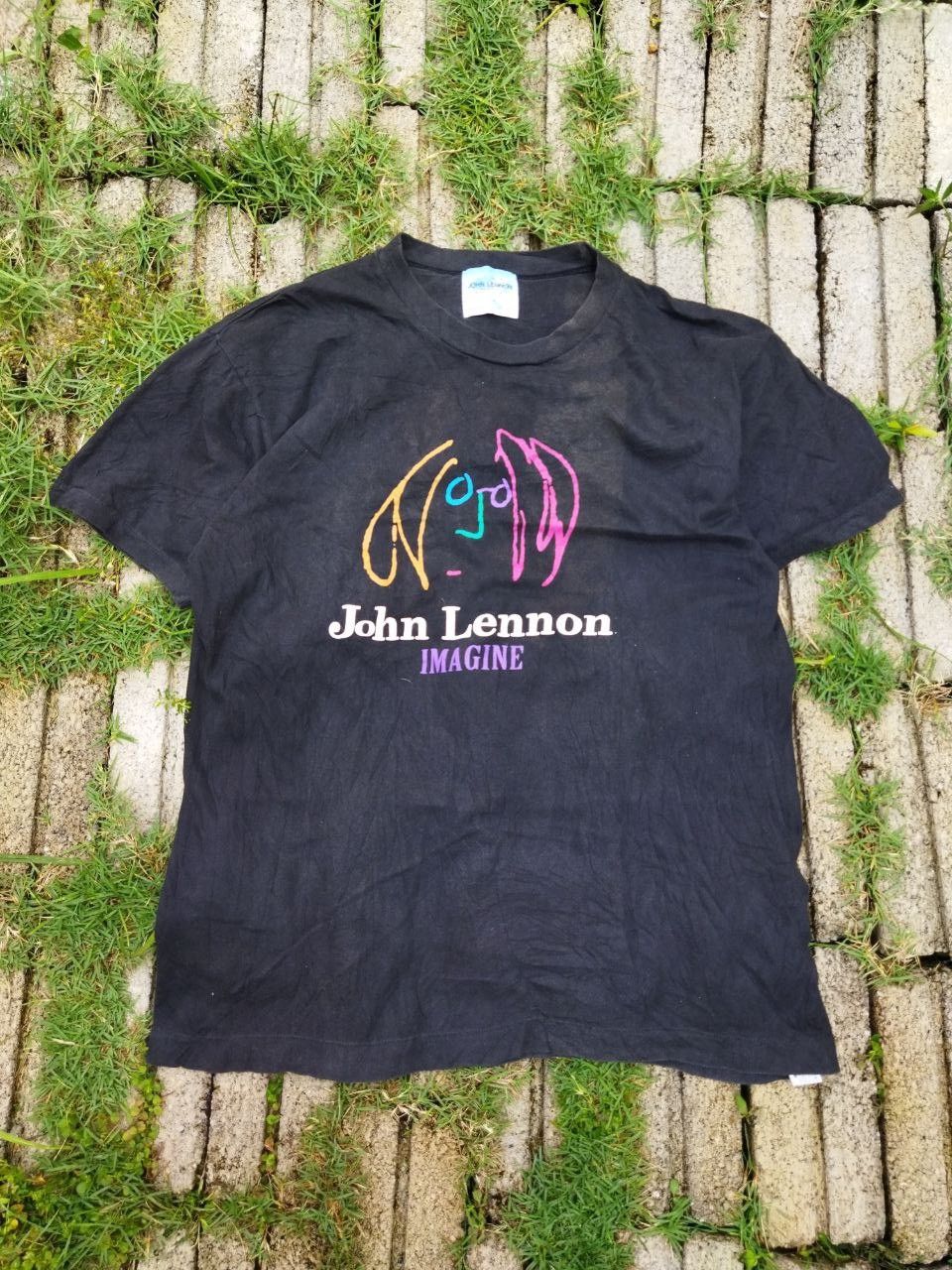 image of Band Tees x John Lennon vintage John Lennon Imagine Yoko Ono Sunfaded Tees in Black (Size Large)