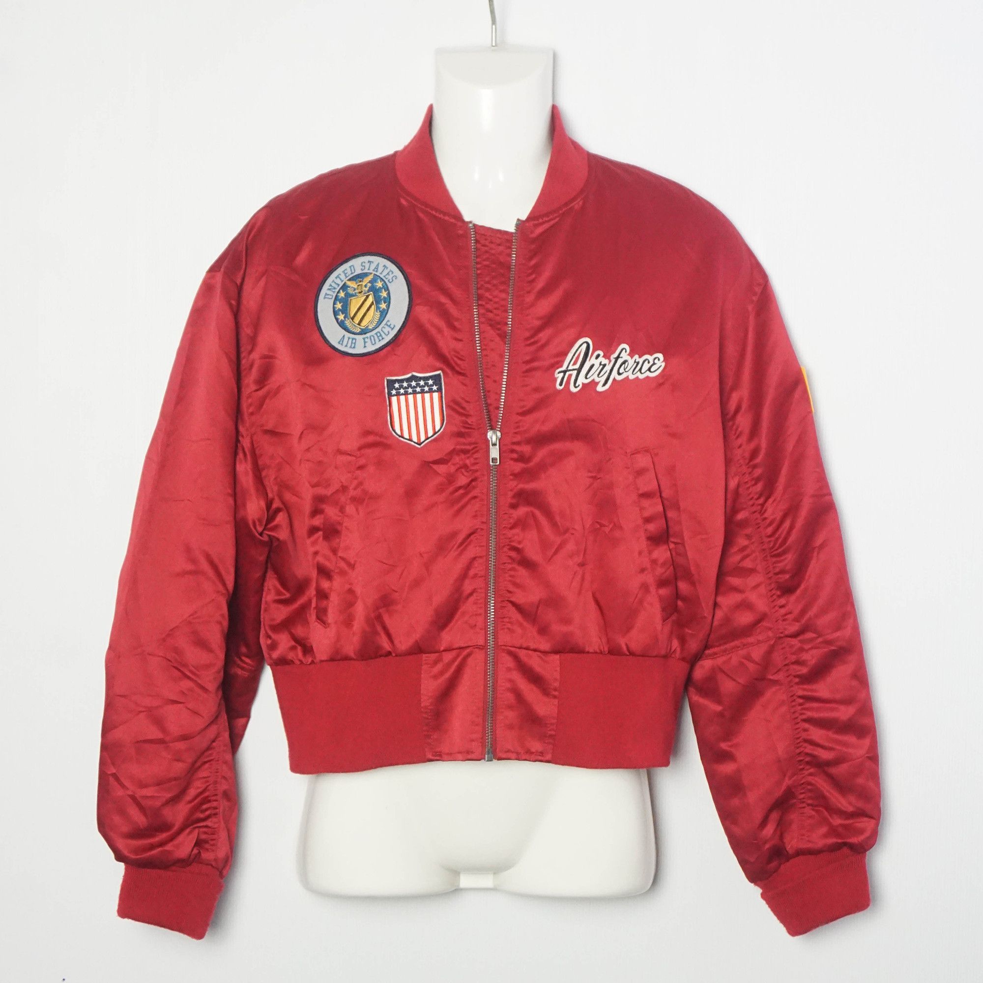 image of Browny Airforce Patchwork Bomber Jacket in Red, Men's (Size Large)