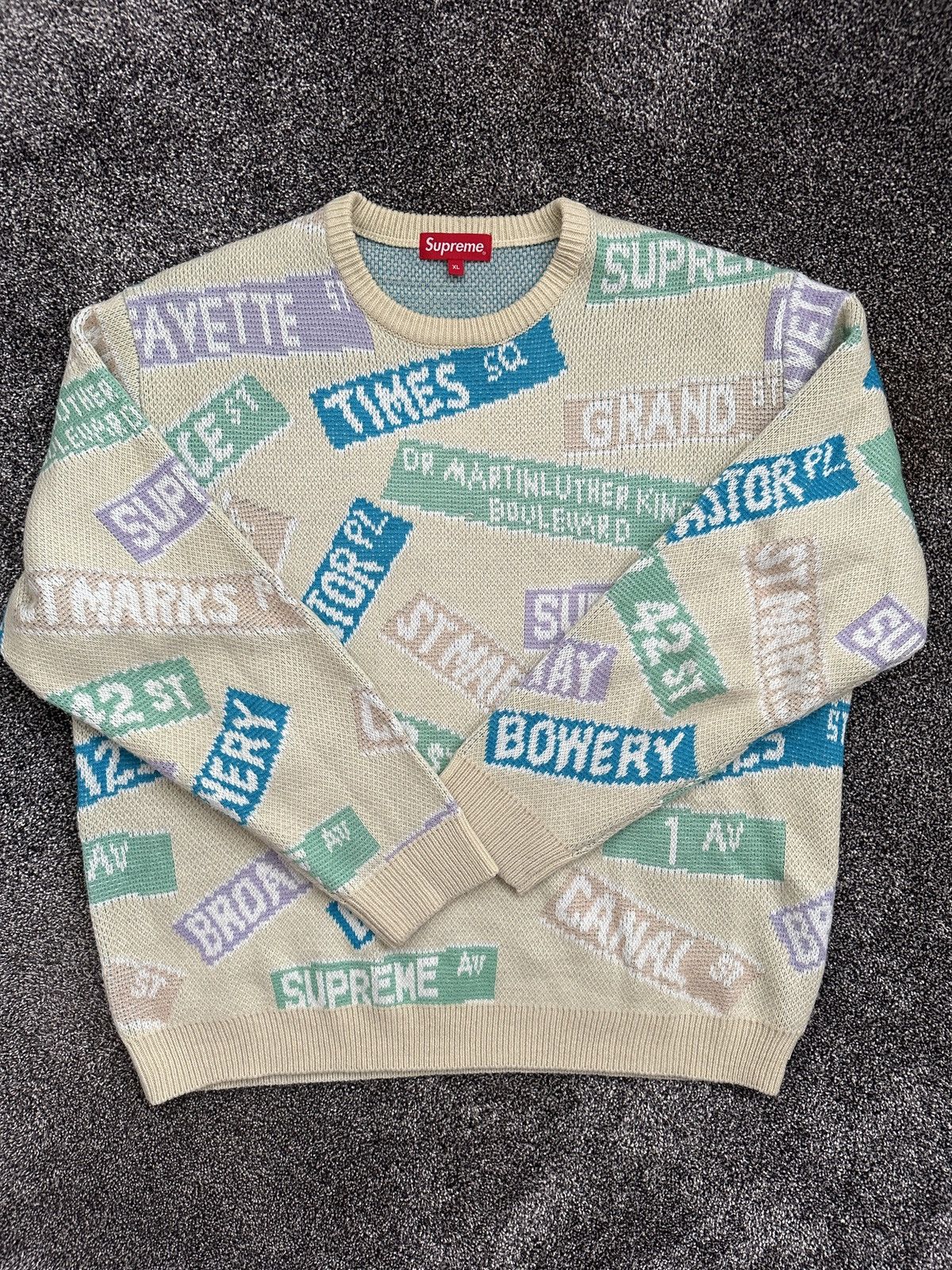 image of Ss21 Supreme Street Signs Sweater in Natural, Men's (Size XL)