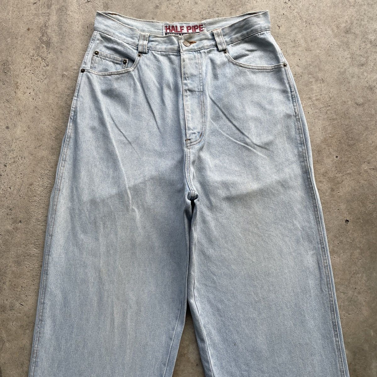 Japanese Brand Vintage Half Pipe Sport Light Wash Baggy Jeans Pants Faded Size US 29 - 3 Thumbnail