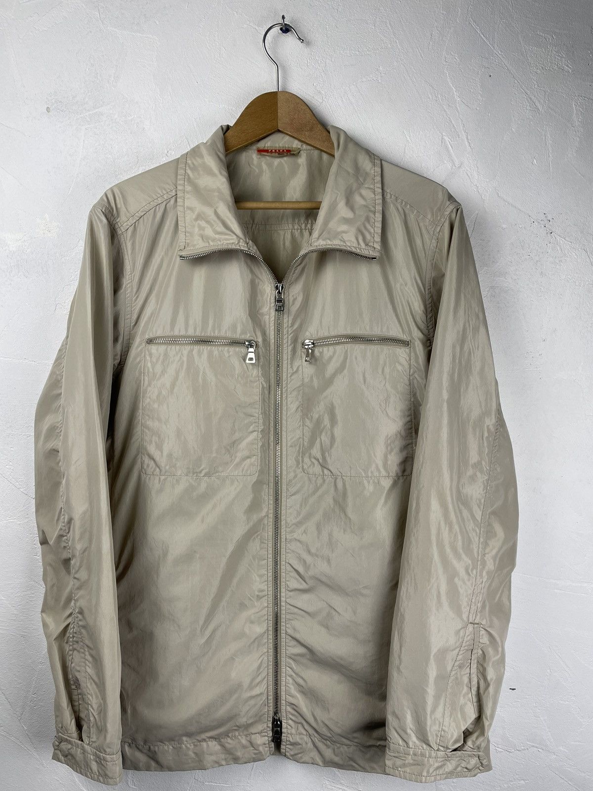 image of Prada Sport Vintage Silver Beige Nylon Metal Jacket Size 52 in Silver/Tan, Men's