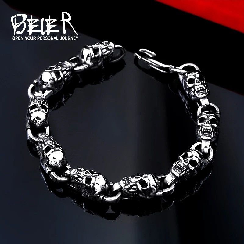 Jewelry 10MM Punk Skull Bracelet Size ONE SIZE - 3 Thumbnail