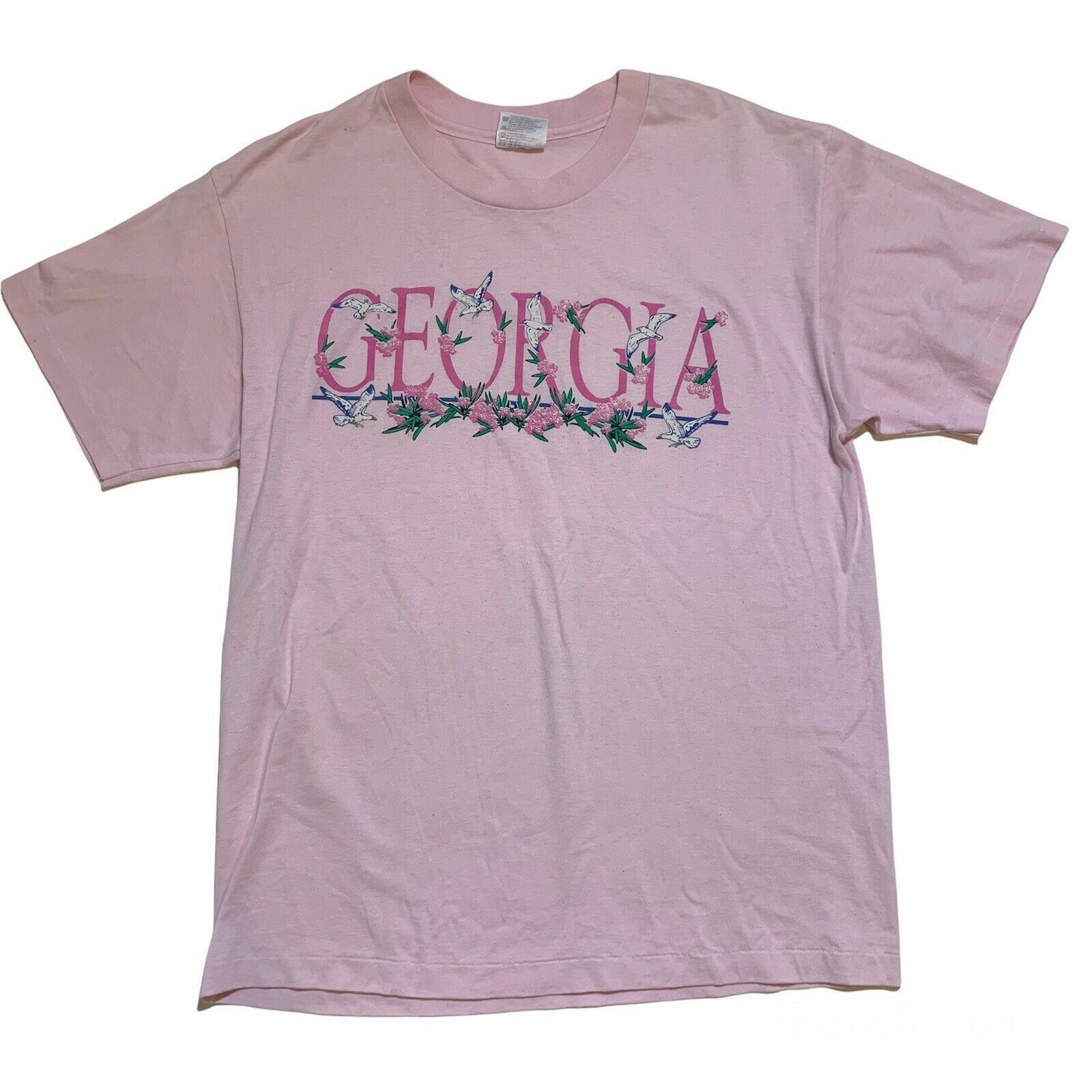 Vintage Vintage 90s Georgia Single Stitch 50/50 Pink T-Shirt Medium Size US M / EU 48-50 / 2 - 1 Thumbnail