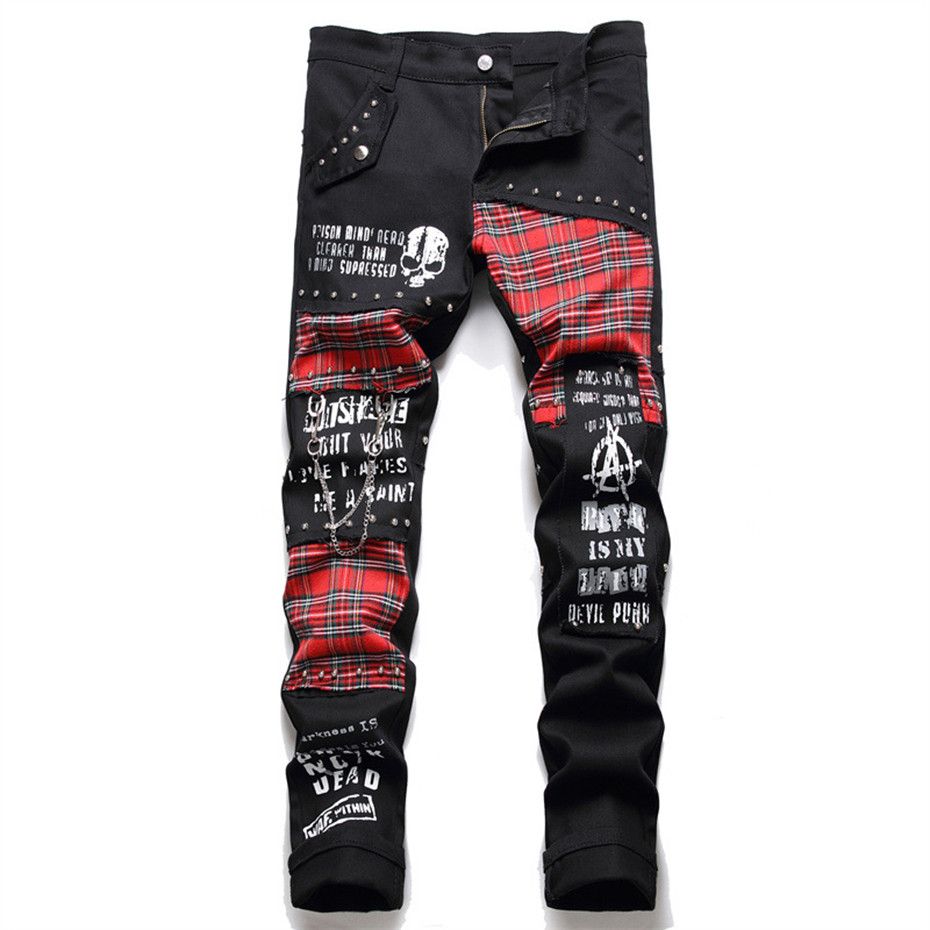 Rivet Punk Denim Jeans Skull