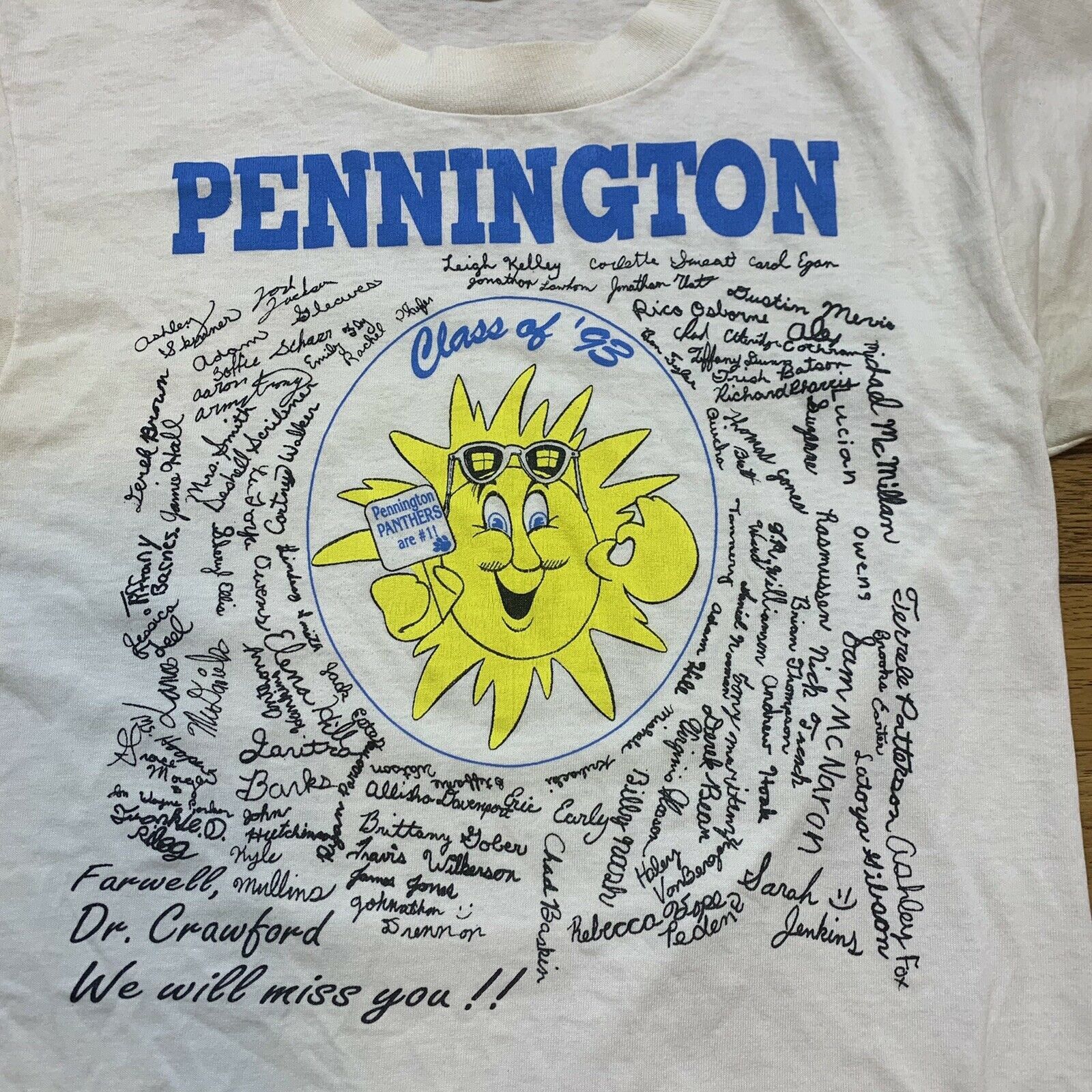 Vintage Vintage 90s Pennington Class of '93 Single Stitch T-Shirt Size US XXS / EU 40 - 2 Thumbnail