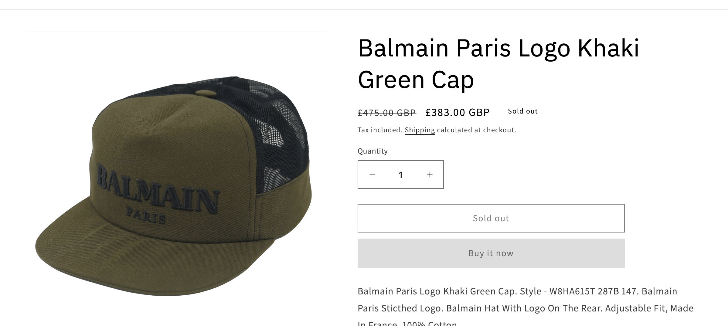 Balmain Balmain Paris logo khaki green cap Size ONE SIZE - 2 Thumbnail