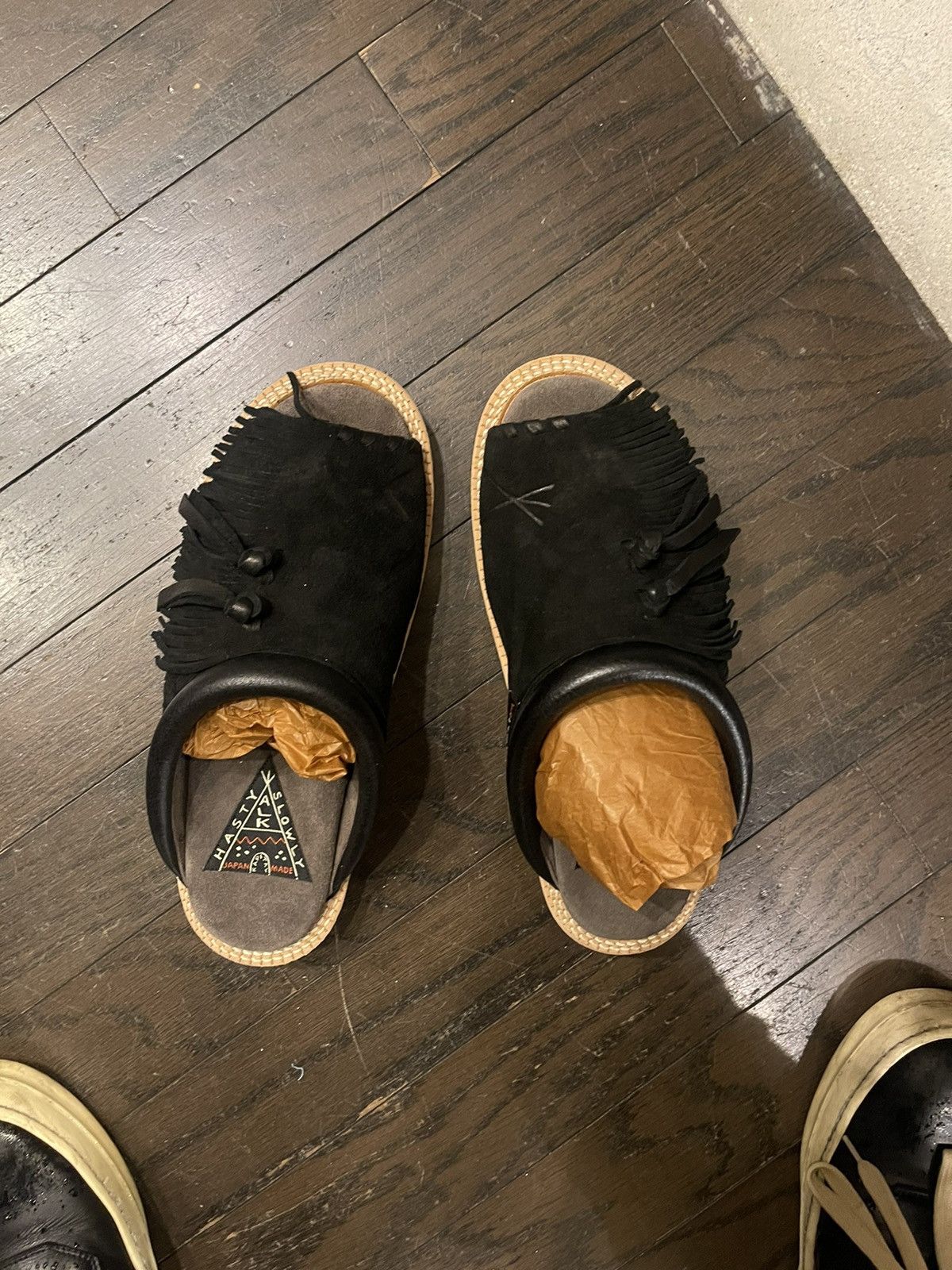 image of Kapital 2022 Spring Summer Sabo Suede Fringe Sandals in Black, Men's (Size 9.5)