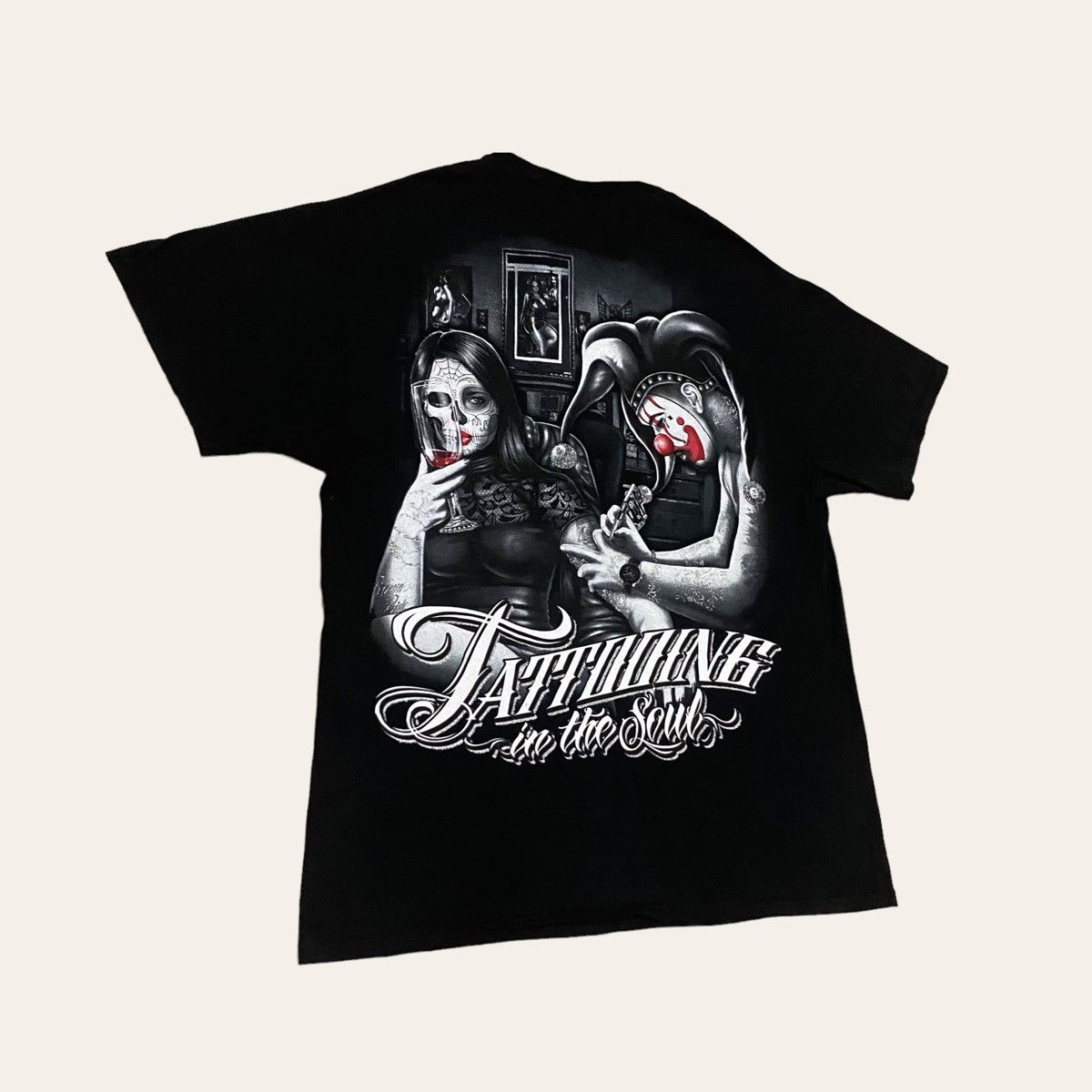 Joker Clown Skull Girl Tattooing In The Soul Over Print Tee