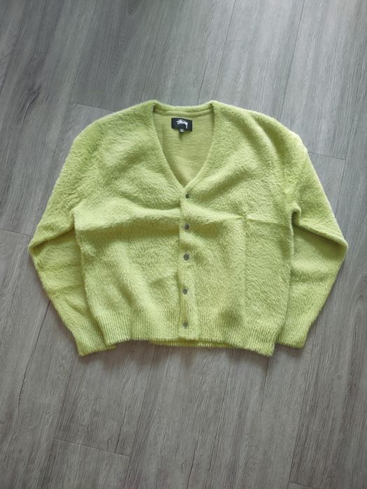 Stussy Stussy lime green shaggy cardigan Grailed