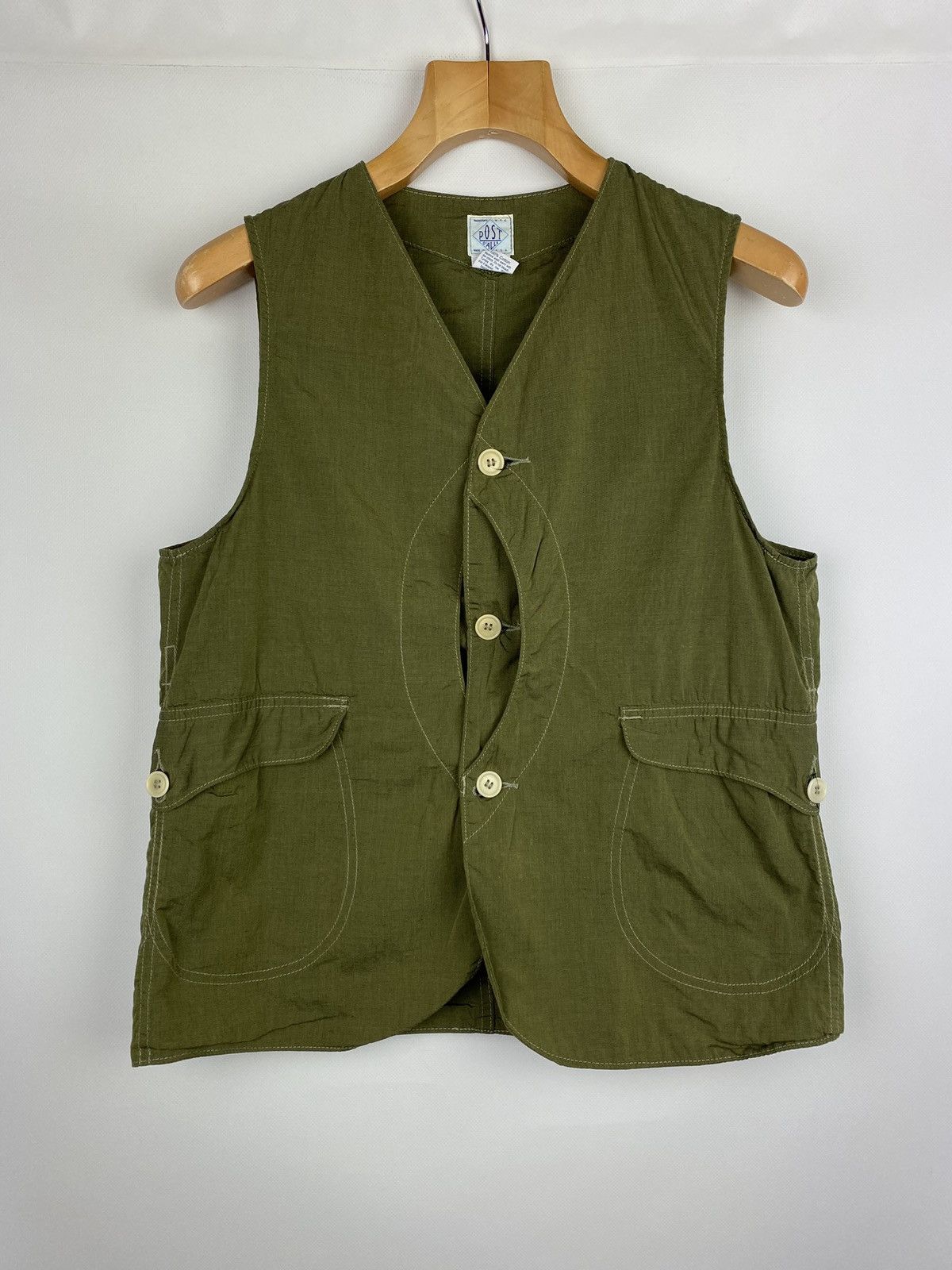 image of Post Overalls Post O’Alls Overalls Men’S Japanese Workwear Vest Waistcoat in Olive (Size Small)