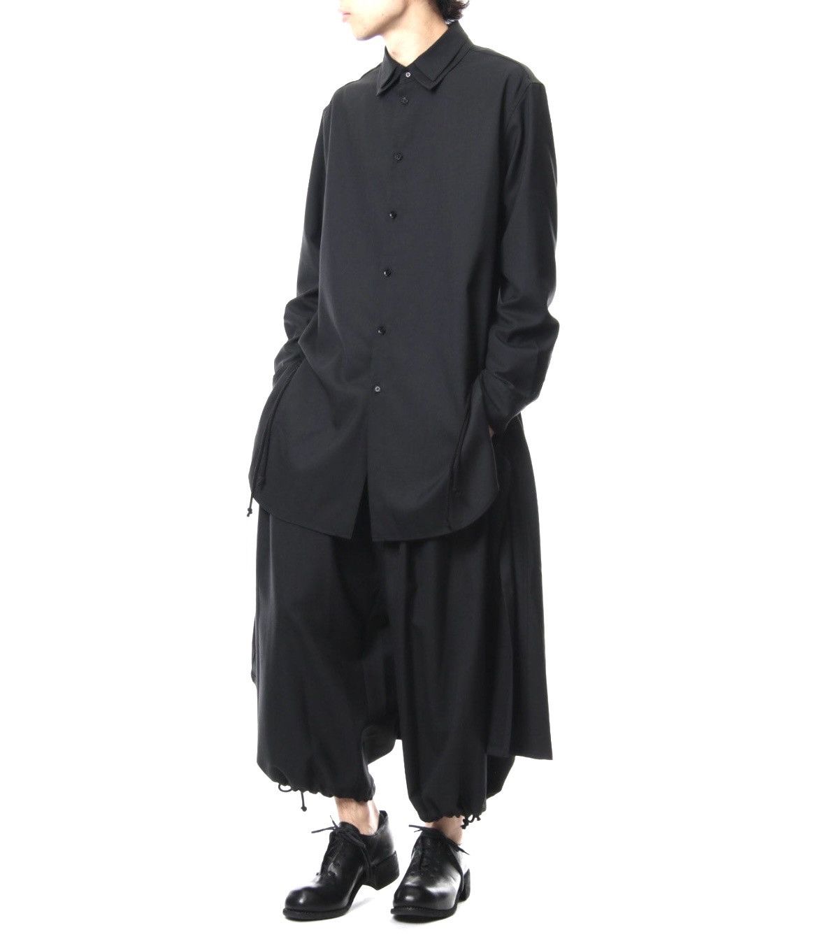 image of Groundy x Yohji Yamamoto Long Shirt Double Collar Asymmetric Shirt in Black, Men's (Size Large)