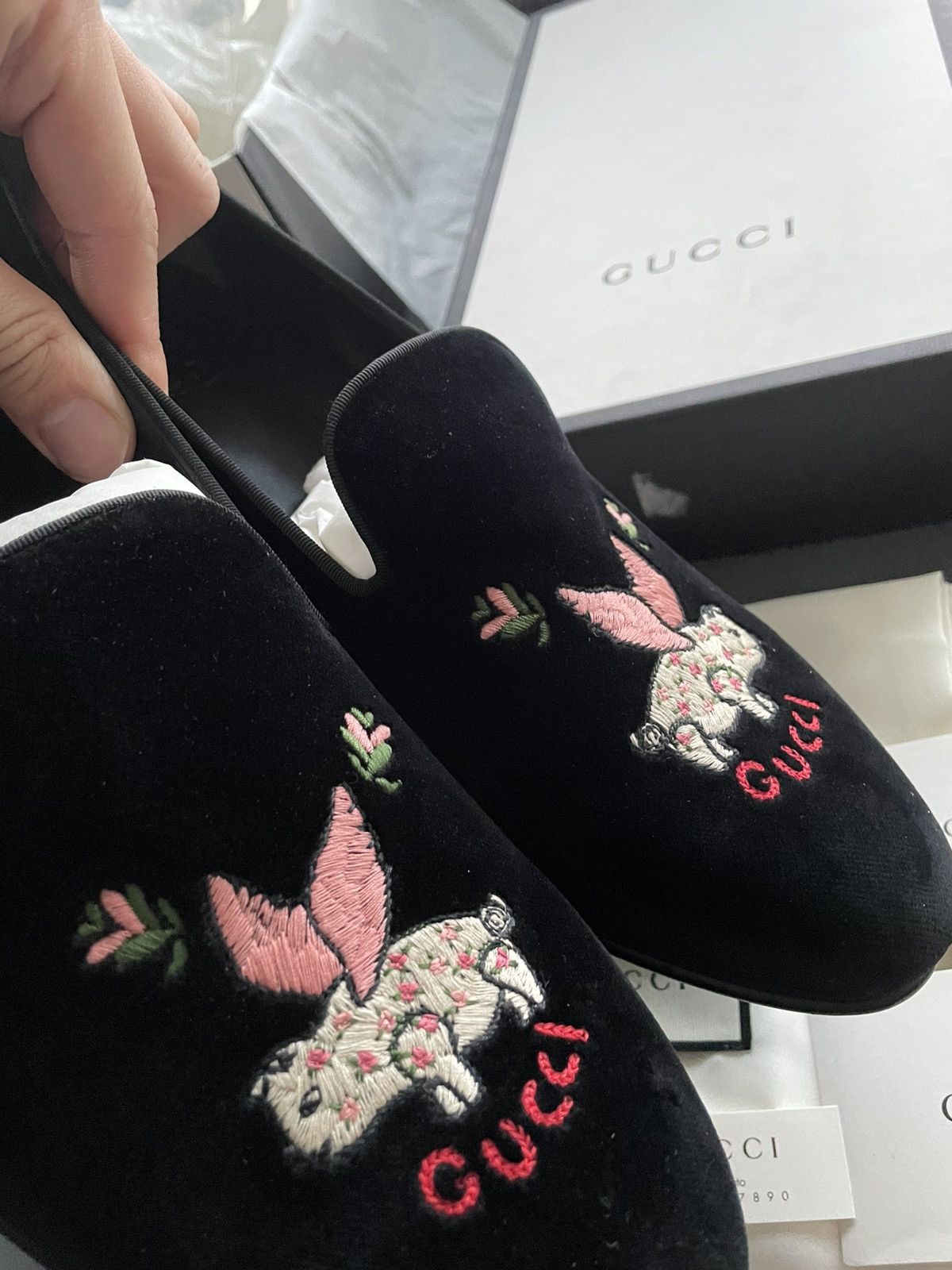 Gucci New Rare Super Runway Logo Flying Pig Velvet Leather Loafer Size US 9 / EU 42 - 4 Thumbnail