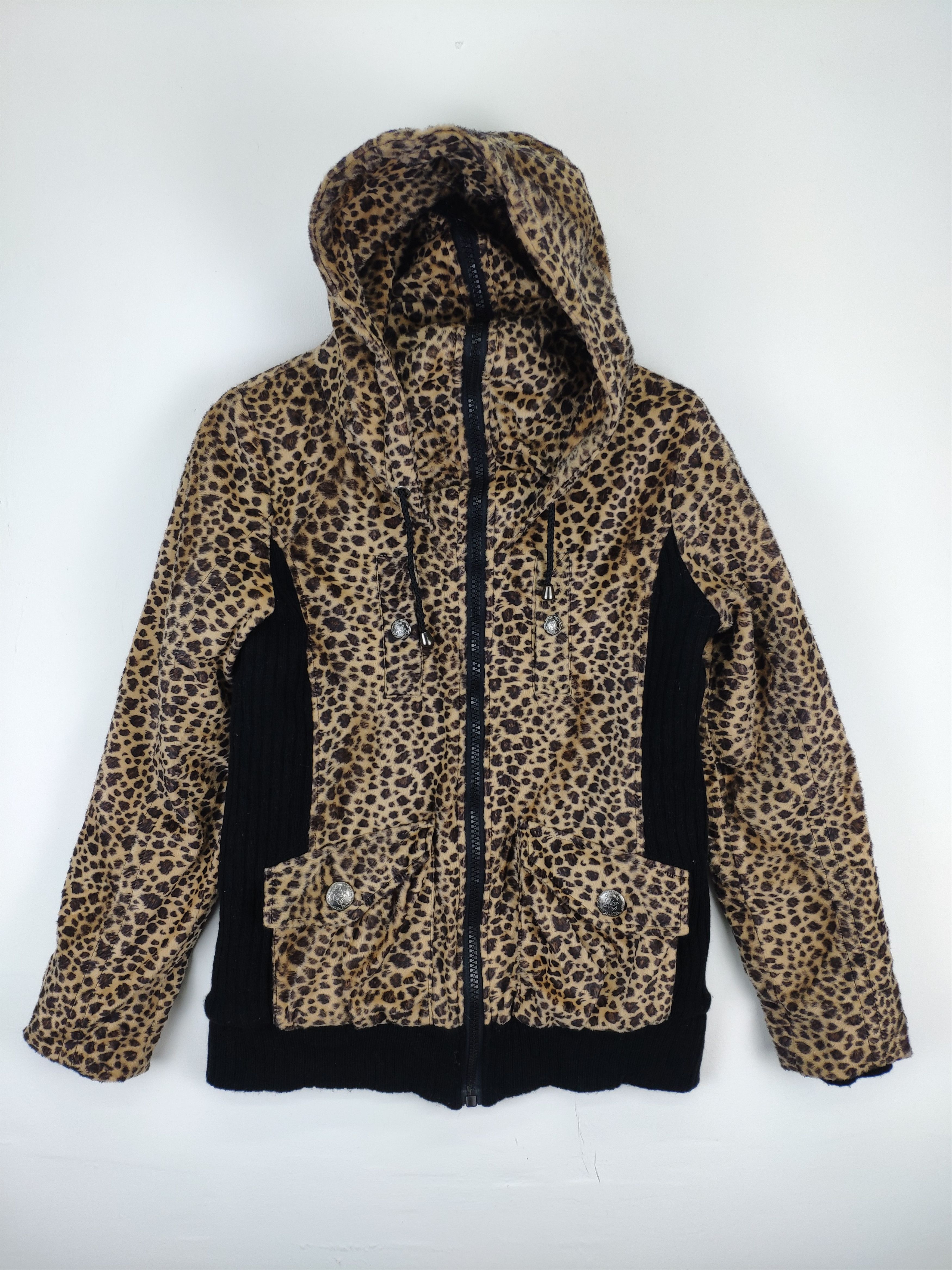 Designer × Japanese Brand 🇯🇵 Vintage 1990s Leopard Hooded Jacket Full Zip Size M / US 6-8 / IT 42-44 - 2 Thumbnail