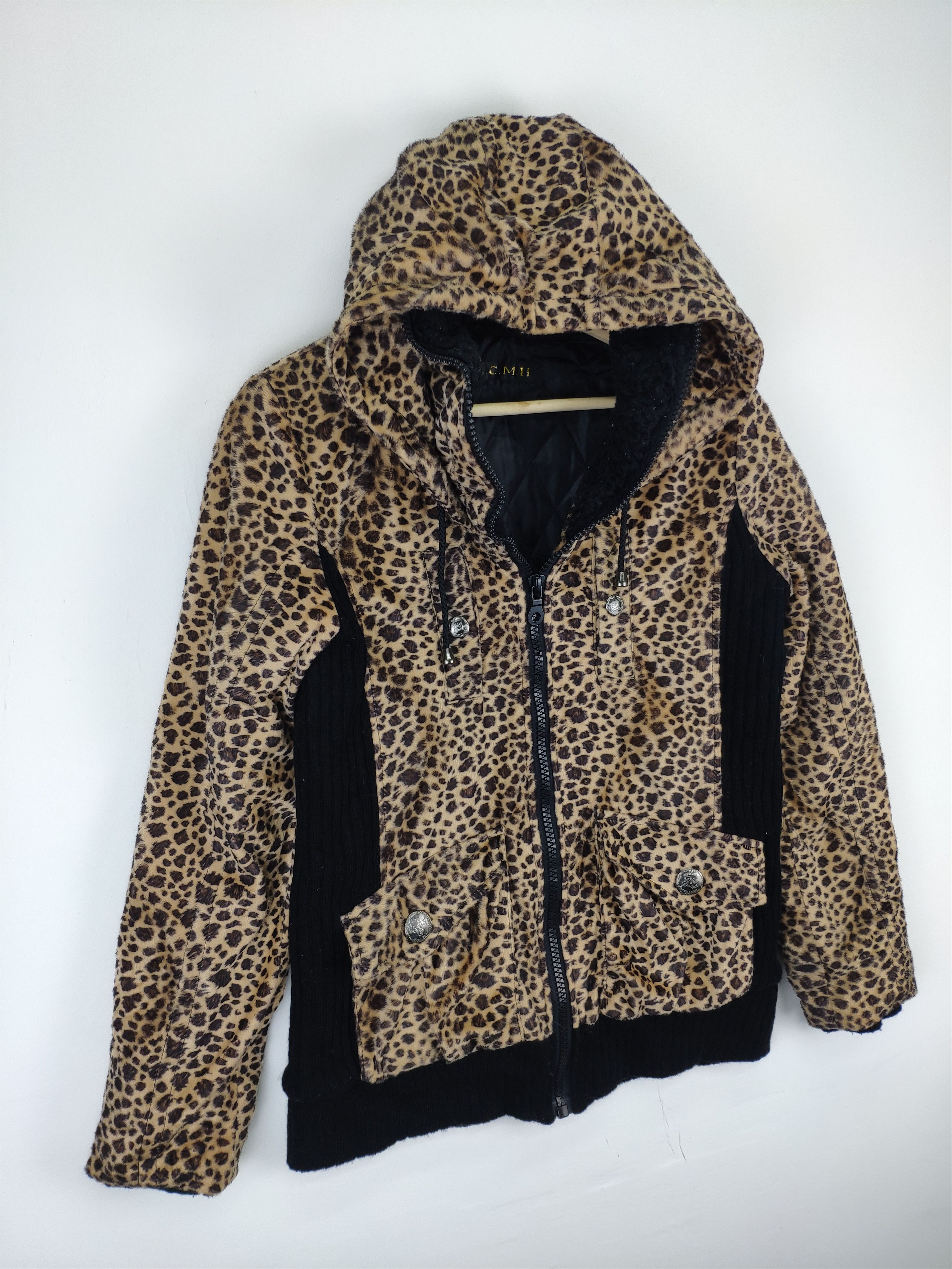 Designer × Japanese Brand 🇯🇵 Vintage 1990s Leopard Hooded Jacket Full Zip Size M / US 6-8 / IT 42-44 - 7 Thumbnail