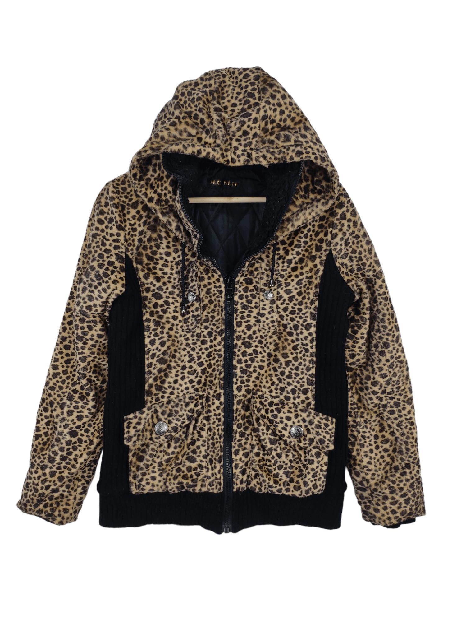 Designer × Japanese Brand 🇯🇵 Vintage 1990s Leopard Hooded Jacket Full Zip Size M / US 6-8 / IT 42-44 - 1 Thumbnail