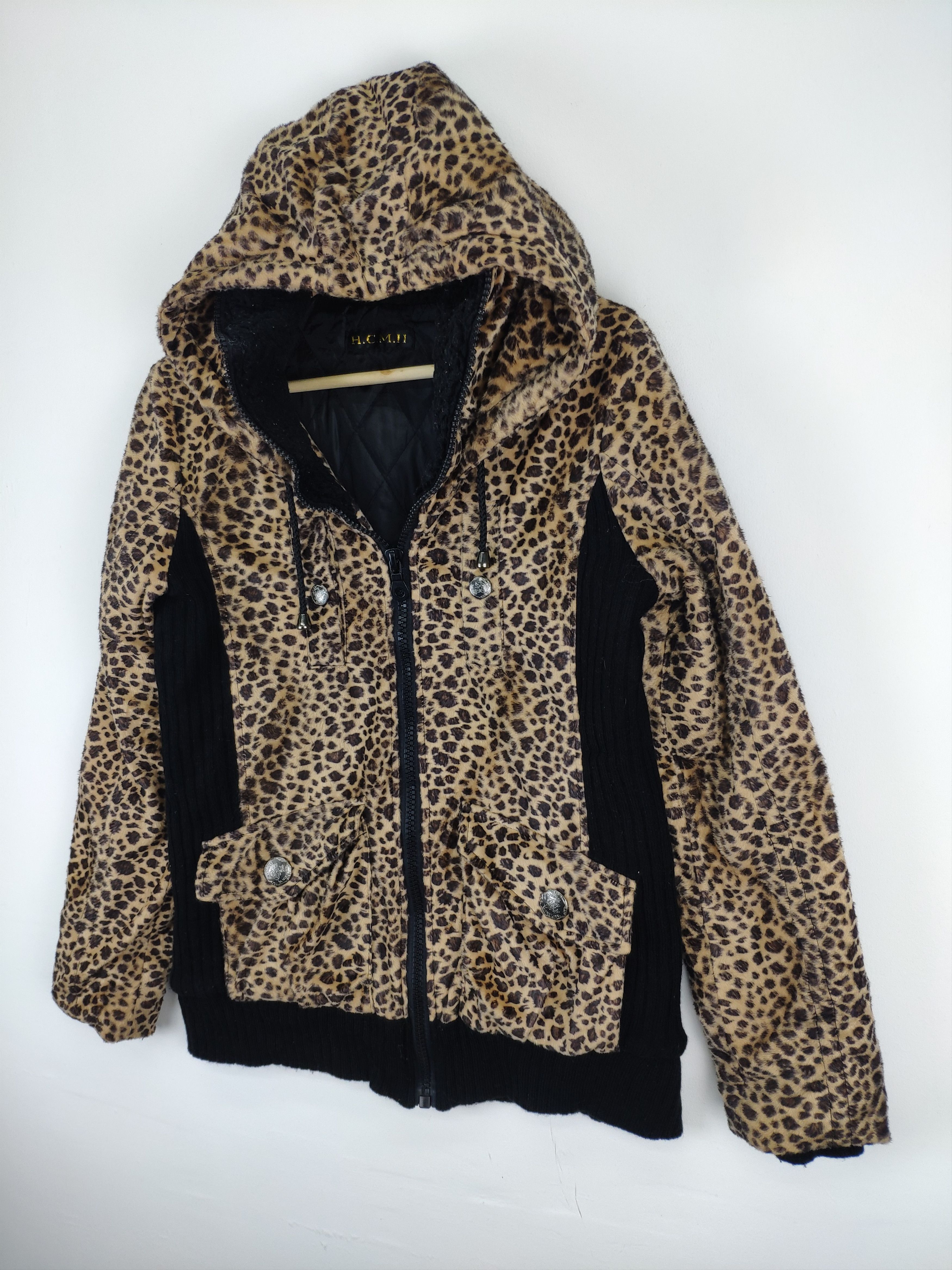 Designer × Japanese Brand 🇯🇵 Vintage 1990s Leopard Hooded Jacket Full Zip Size M / US 6-8 / IT 42-44 - 6 Thumbnail