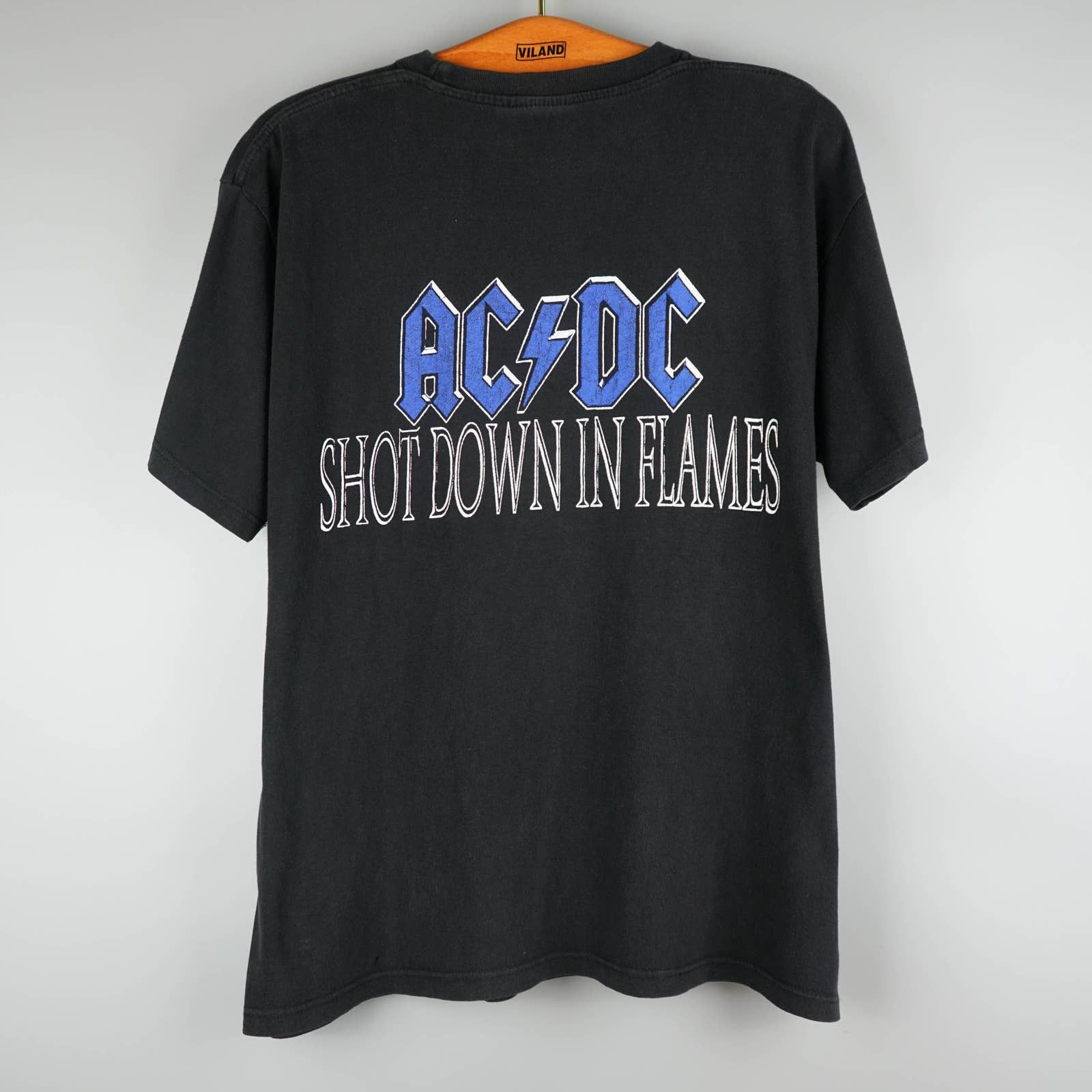 Band Tees × Vintage Vintage 1990s ACDC T-Shirt Shot Down in Flames Size US L / EU 52-54 / 3 - 7 Thumbnail
