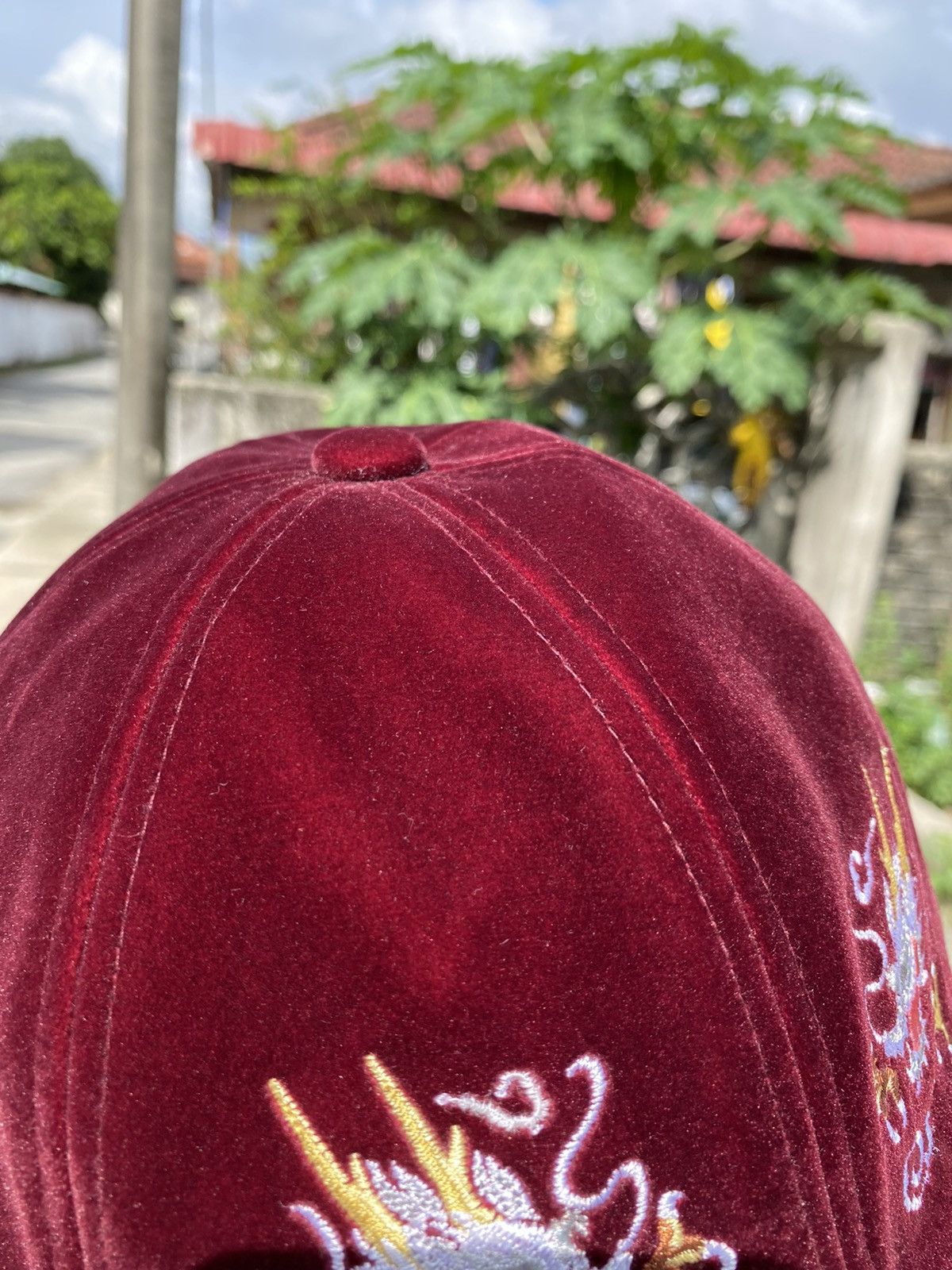 Japanese Brand rare! japanese sukajan embroidery dragon red velvet cap Size ONE SIZE - 5 Thumbnail