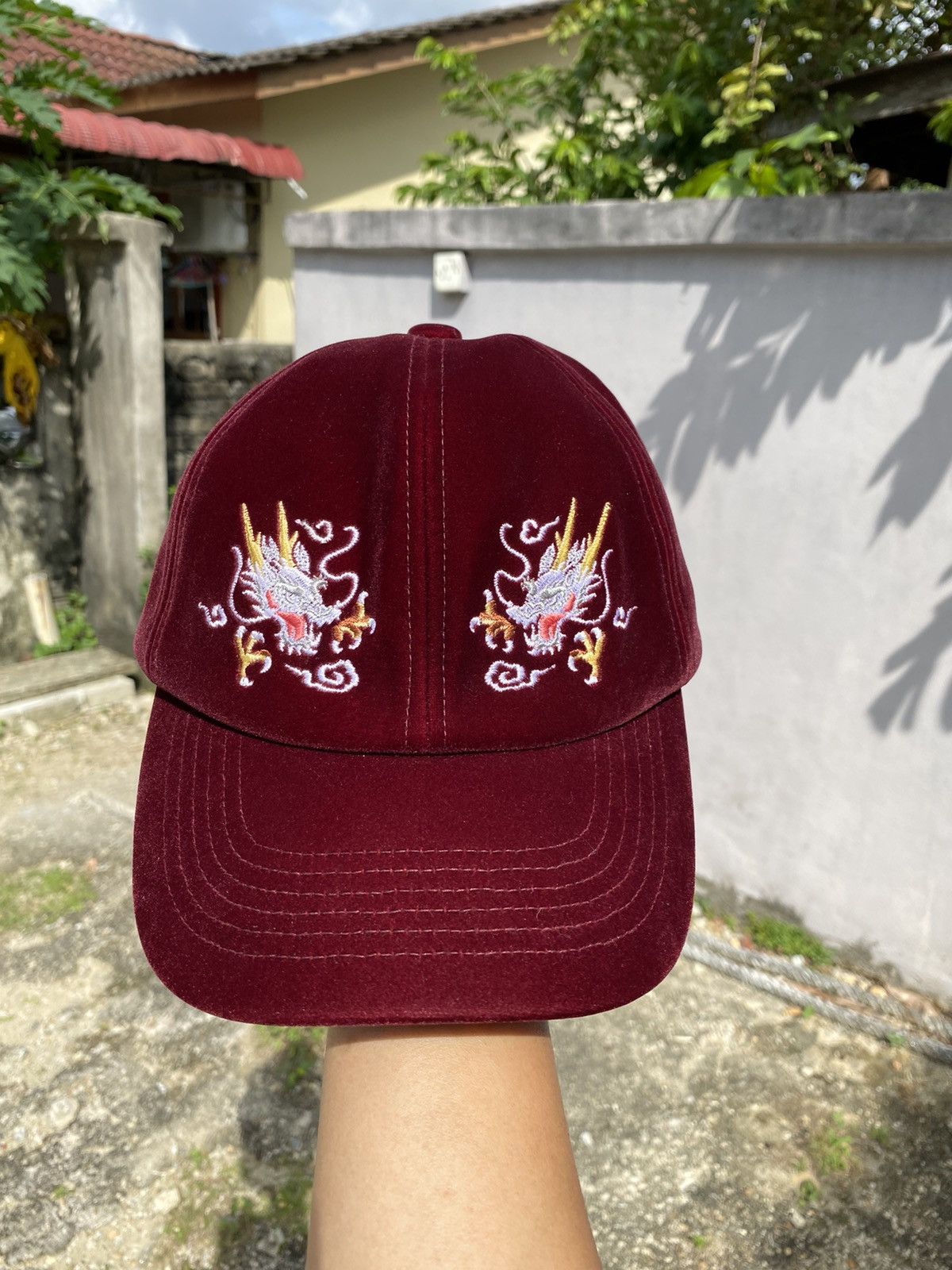 Japanese Brand rare! japanese sukajan embroidery dragon red velvet cap Size ONE SIZE - 10 Thumbnail