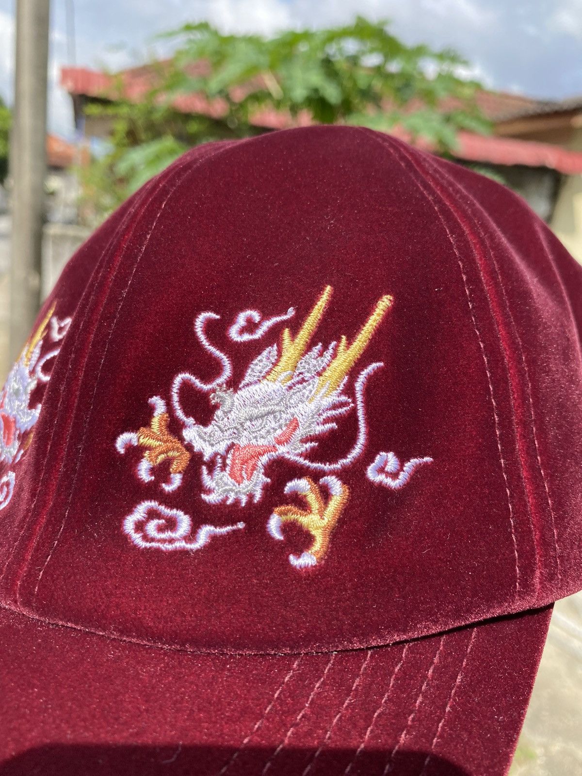 Japanese Brand rare! japanese sukajan embroidery dragon red velvet cap Size ONE SIZE - 3 Thumbnail