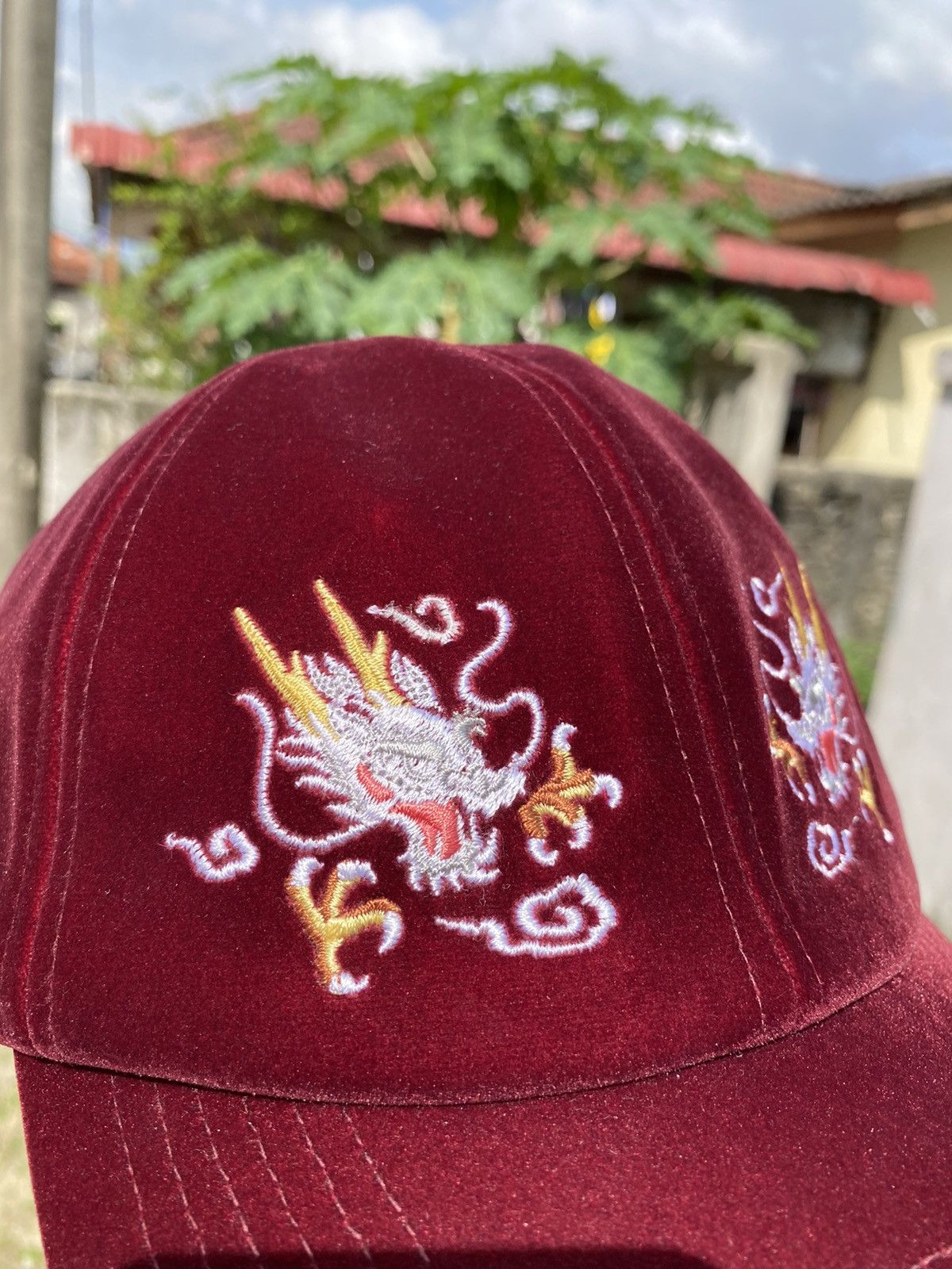 Japanese Brand rare! japanese sukajan embroidery dragon red velvet cap Size ONE SIZE - 4 Thumbnail