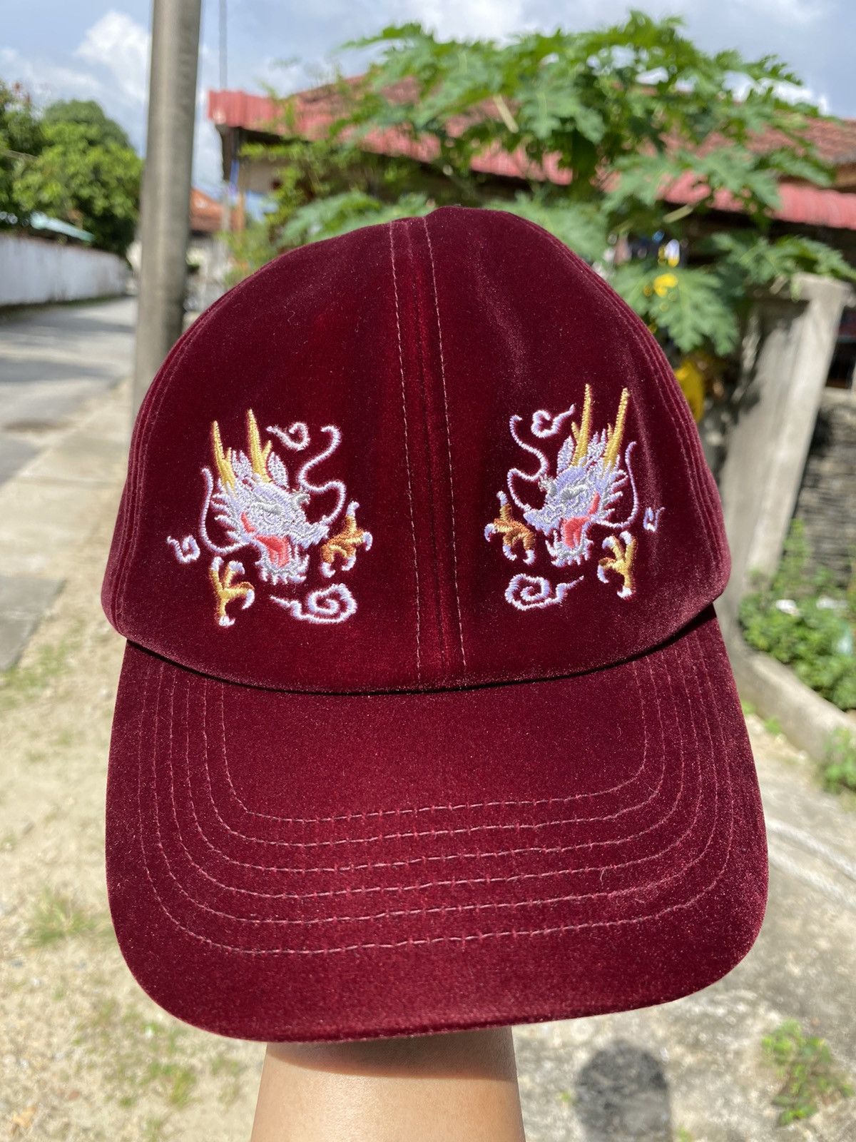Japanese Brand rare! japanese sukajan embroidery dragon red velvet cap Size ONE SIZE - 2 Thumbnail