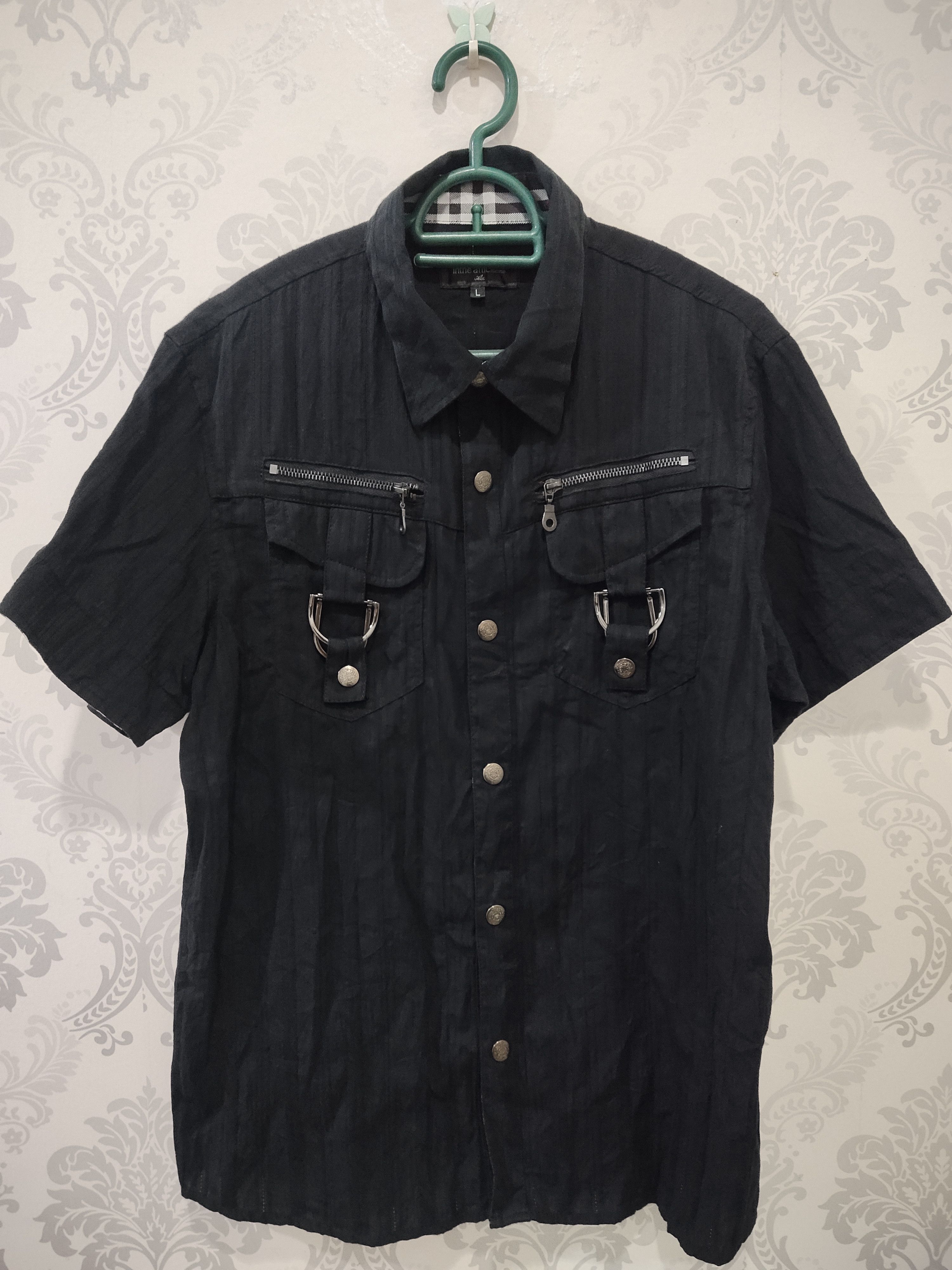 image of In The Attic Japan Zipped Multi Pocket Punk Bondage Shirt in Black, Men's (Size Large)