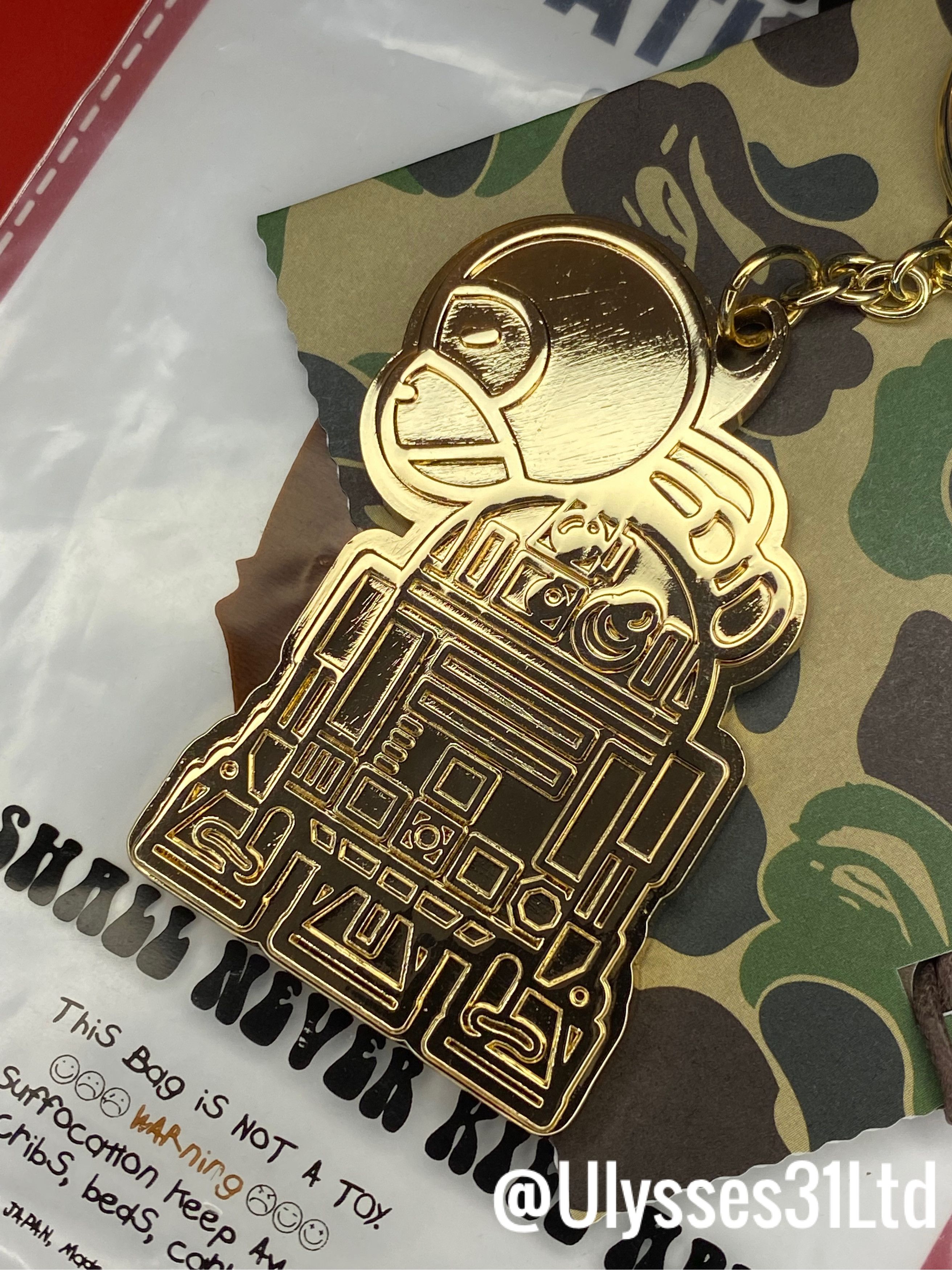 image of Bape Baby Milo R2D2 Star Wars Keychain in Gold, Men's